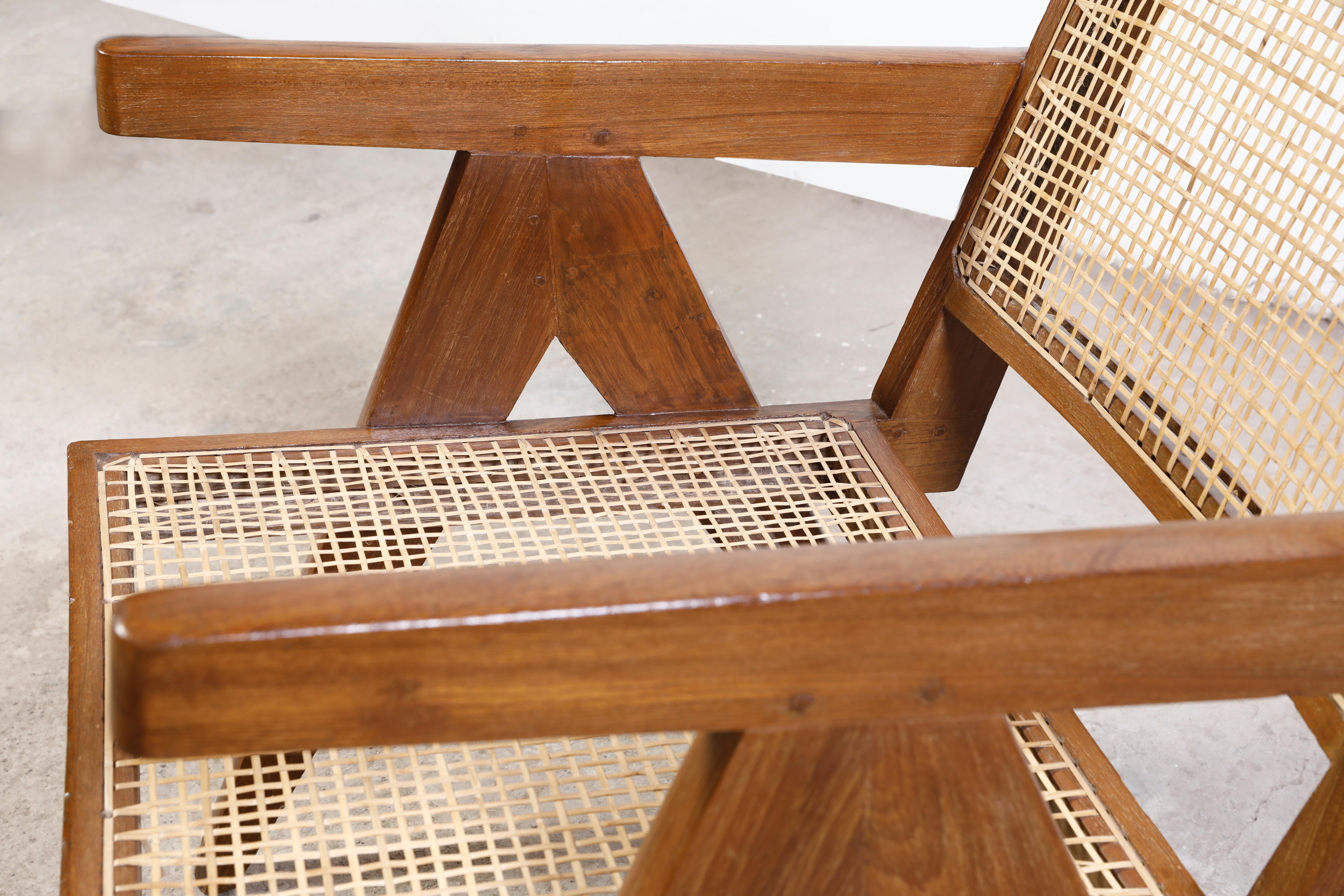 Cane Pierre Jeanneret PJ-SI-29-A Pair Easy Chairs / Authentic Mid-Century Chandigarh For Sale