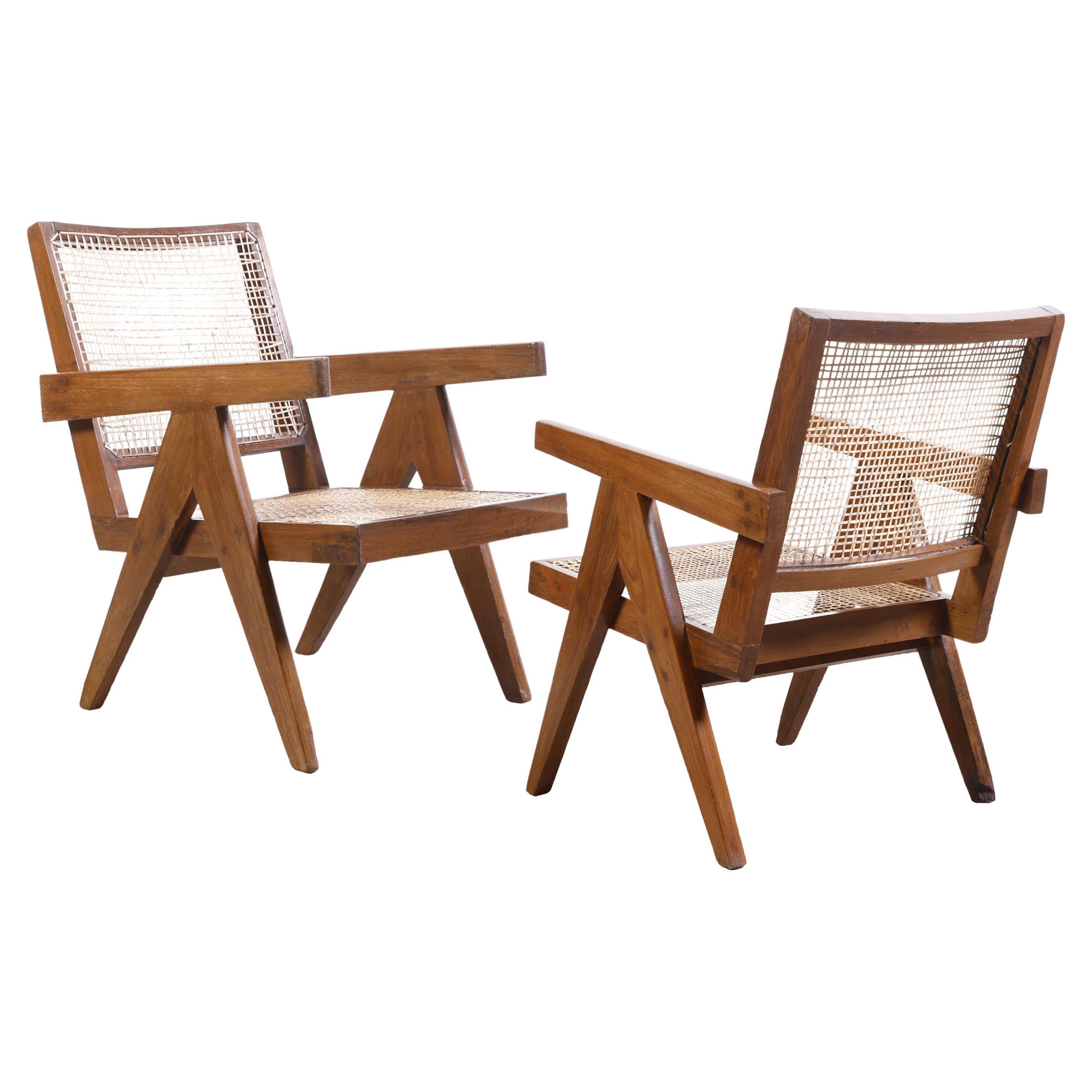 Pierre Jeanneret PJ-SI-29-A Pair Easy Chairs / Authentic Mid-Century Chandigarh For Sale