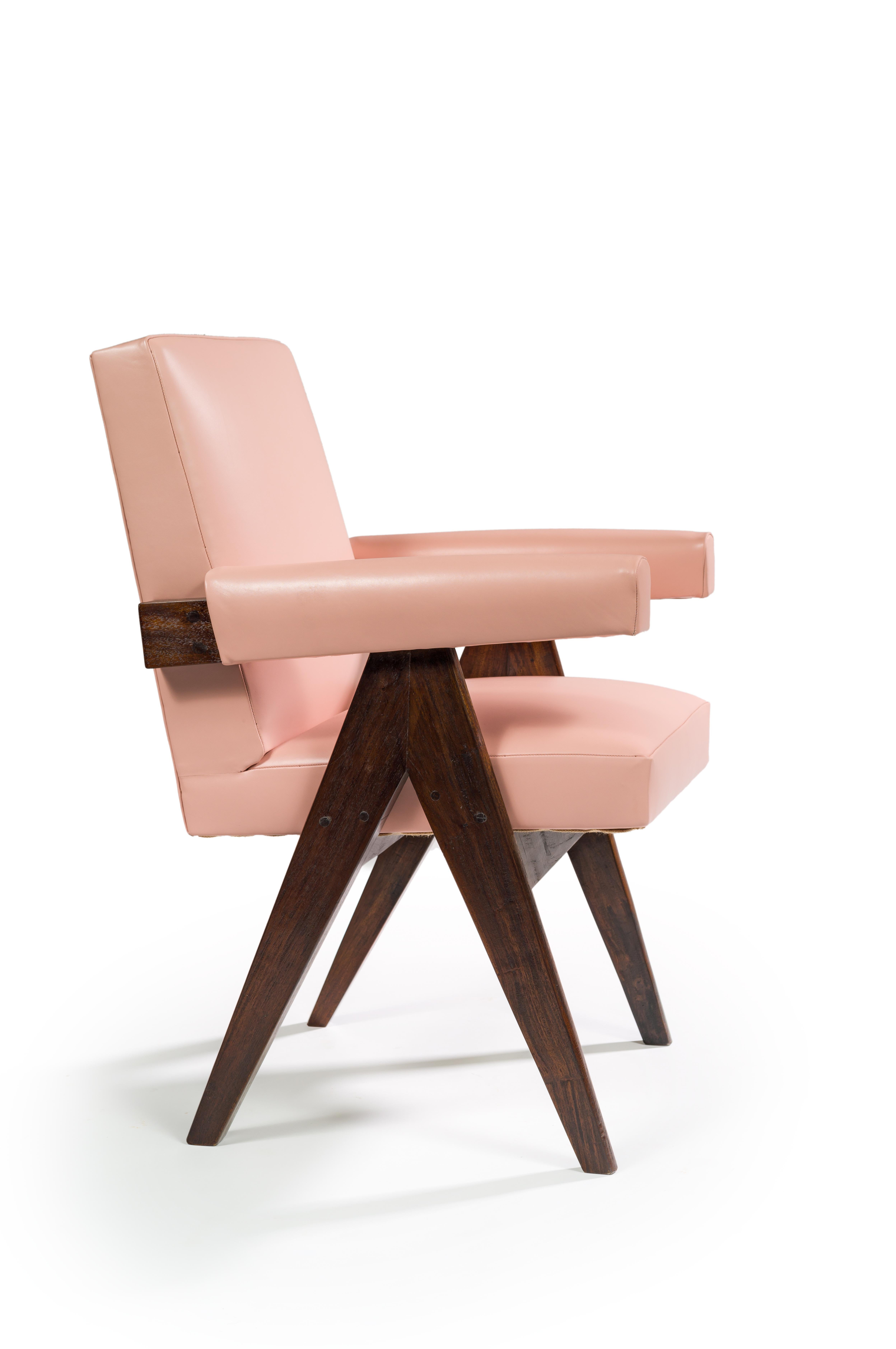 Leather Pierre Jeanneret, PJ-SI-30-C, Committee Armchair, Chandigarh, circa 1955