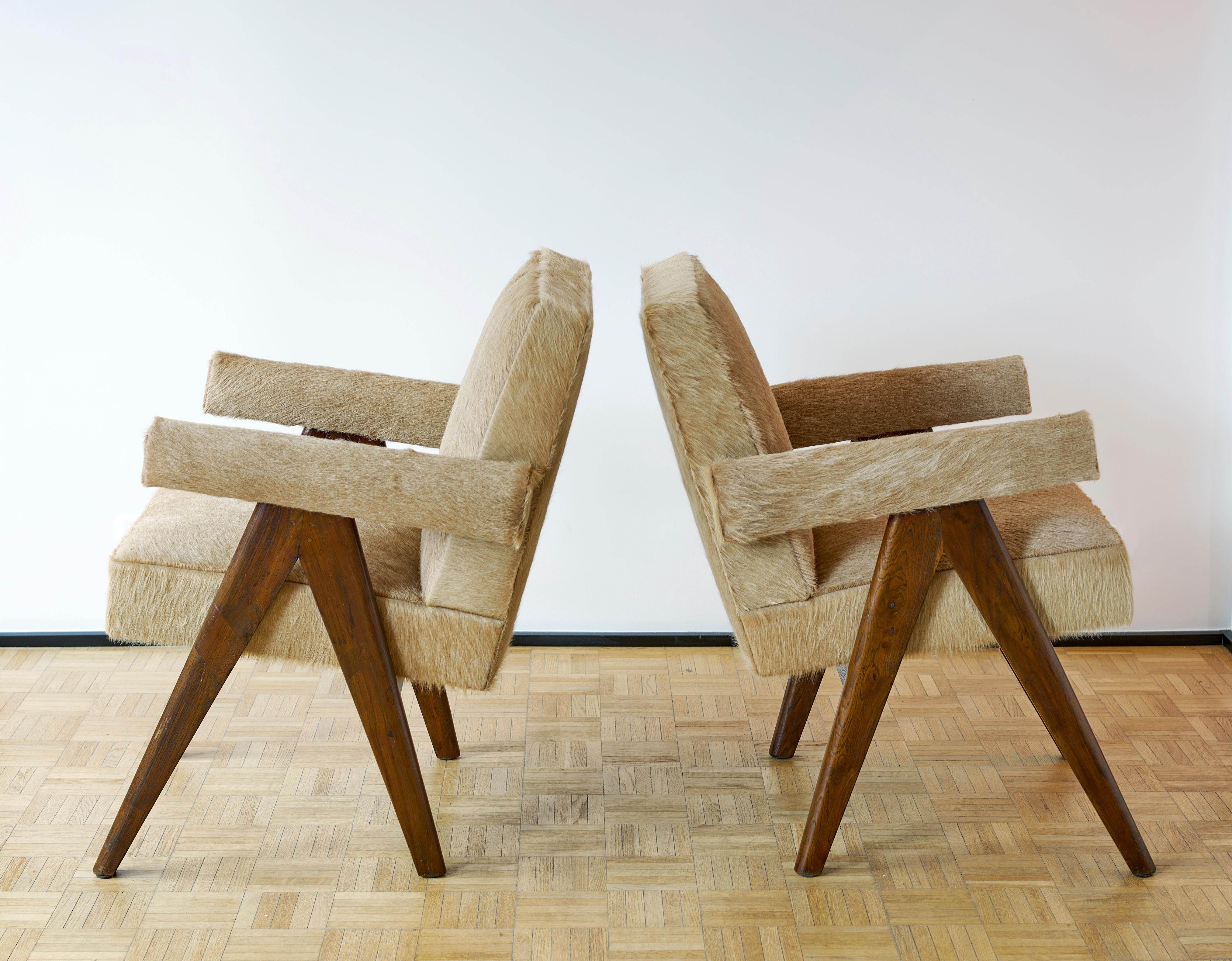 Leather Pierre Jeanneret, PJ-SI-30-D, Committee Armchairs, A Pair, Chandigarh, C. 1955