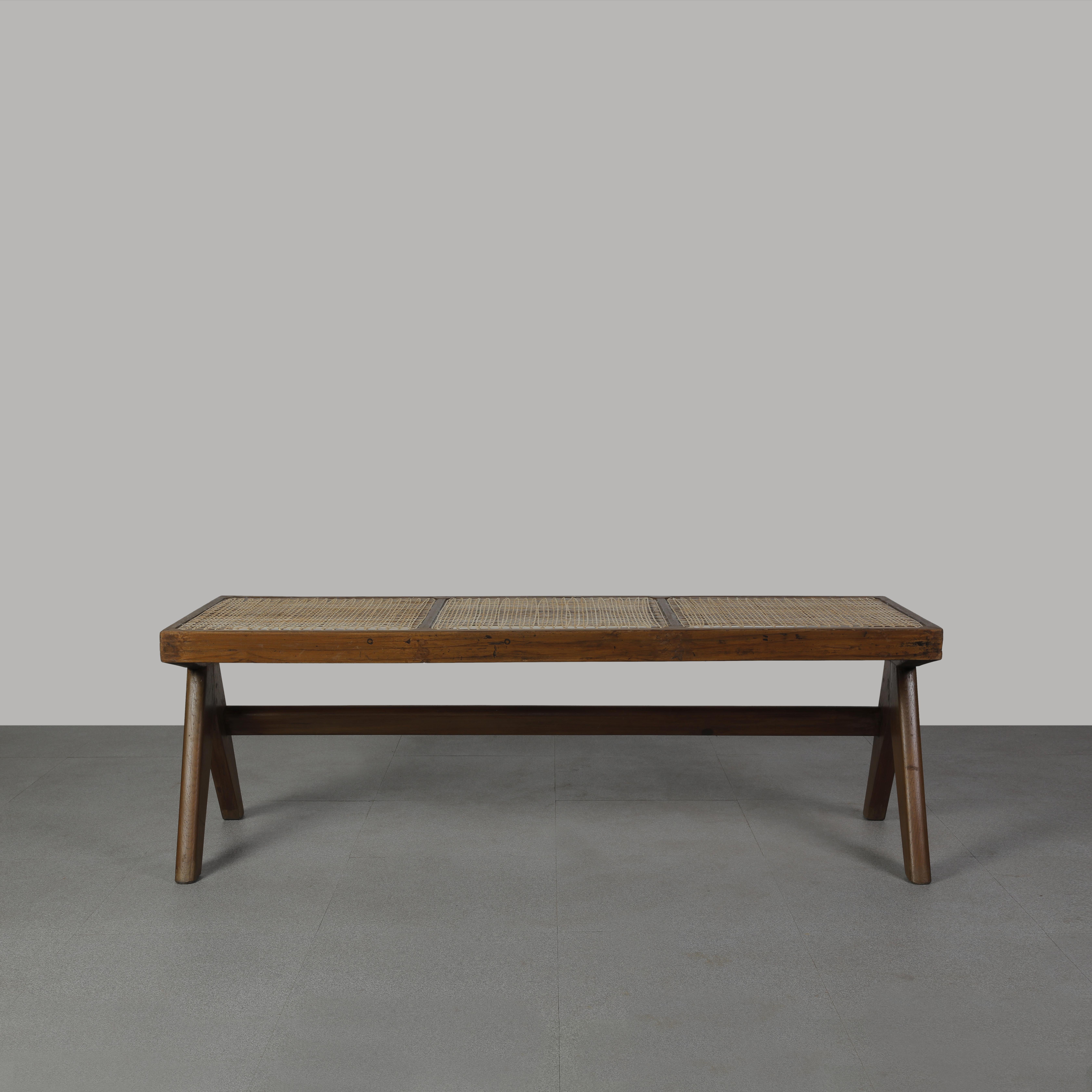 Mid-20th Century Pierre Jeanneret PJ-SI-33-C Cane Bench / Authentic Mid-Century Modern For Sale
