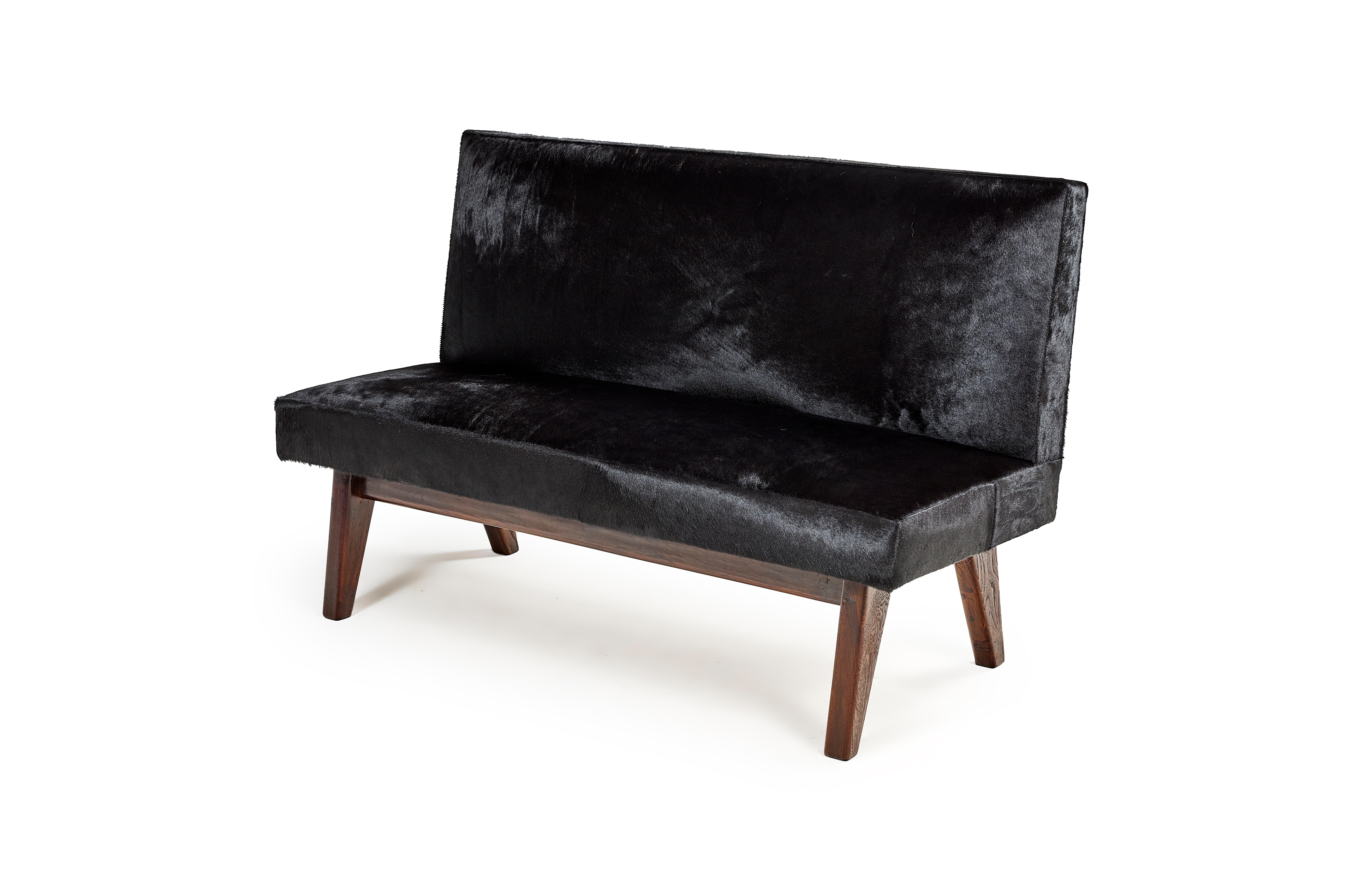 Pierre Jeanneret
PJ-SI-37-B
Important: Vintage collector's item for sale with guaranteed authenticity. 
High bench seat called “Public bench”, circa 1959-1960.
Solid teak, colored nubuk.
Bibliography: Eric Touchaleaume et Gérald Moreau, 