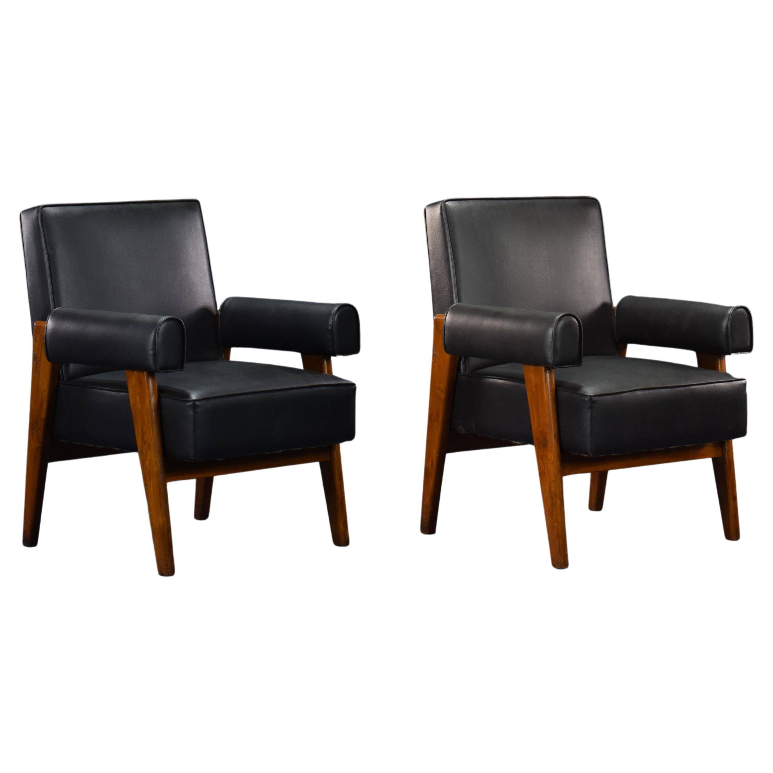 Pierre Jeanneret PJ-SI-41-A Paar abstrakte Stühle / Authentische Mid-Century-Stühle im Angebot