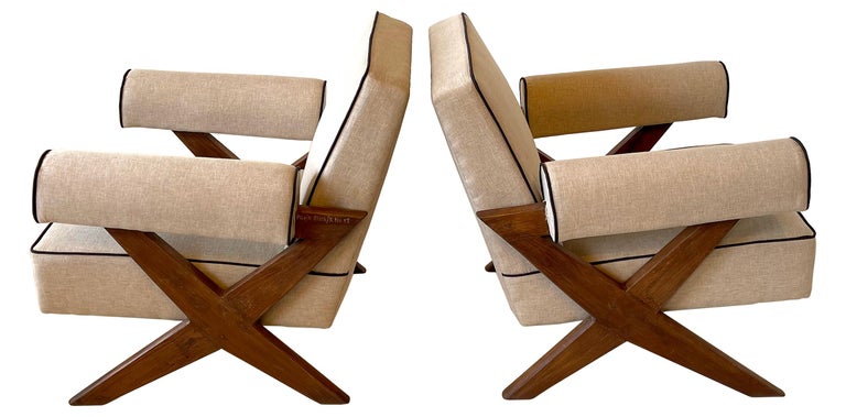 20th Century Pierre Jeanneret PJ-SI-48-A Upholstered Armchairs in Teak For Sale