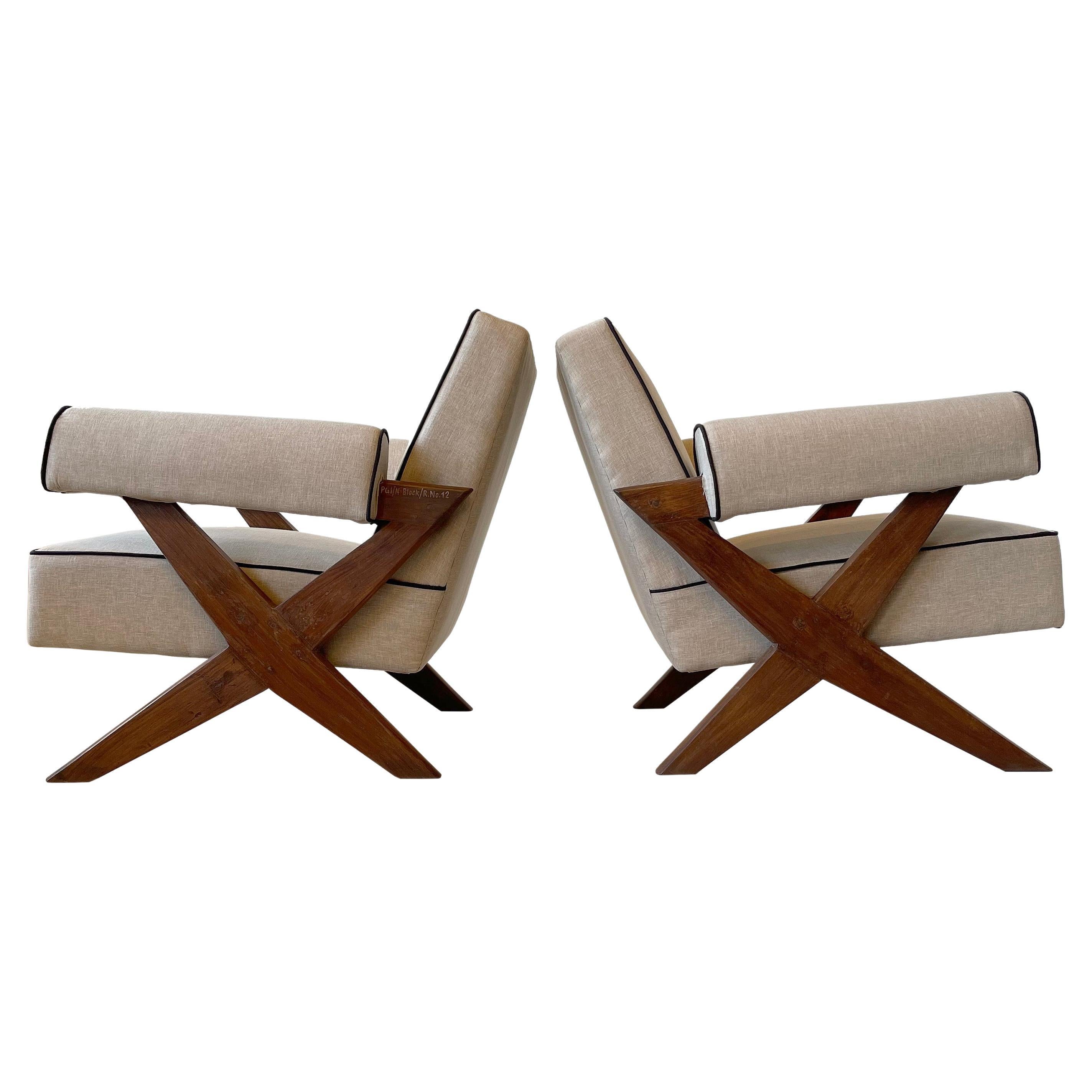 Pierre Jeanneret PJ-SI-48-A Upholstered Armchairs in Teak