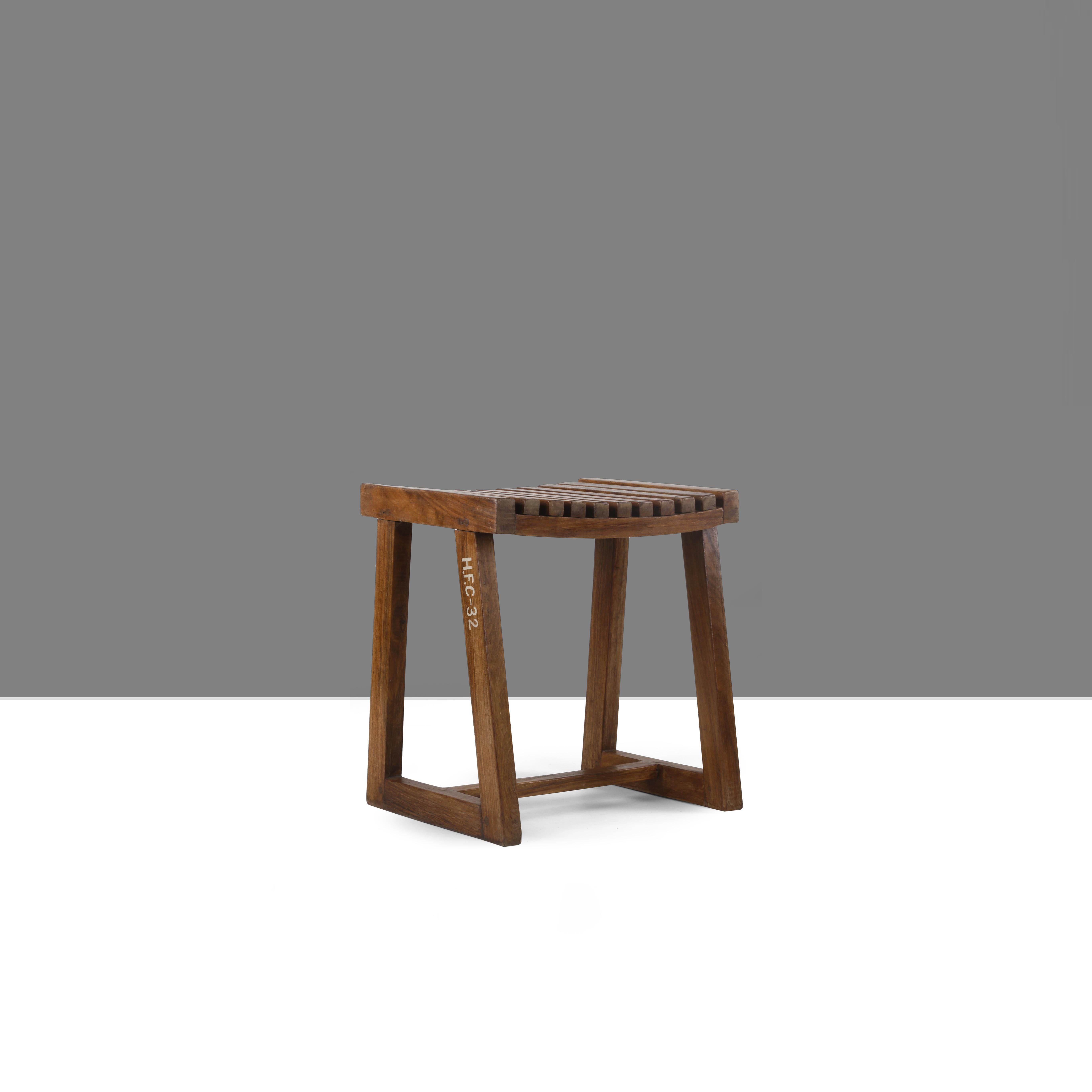 Teak Pierre Jeanneret PJ-SI-55-a Stool / Authentic Mid-Century Modern Chandigarh For Sale