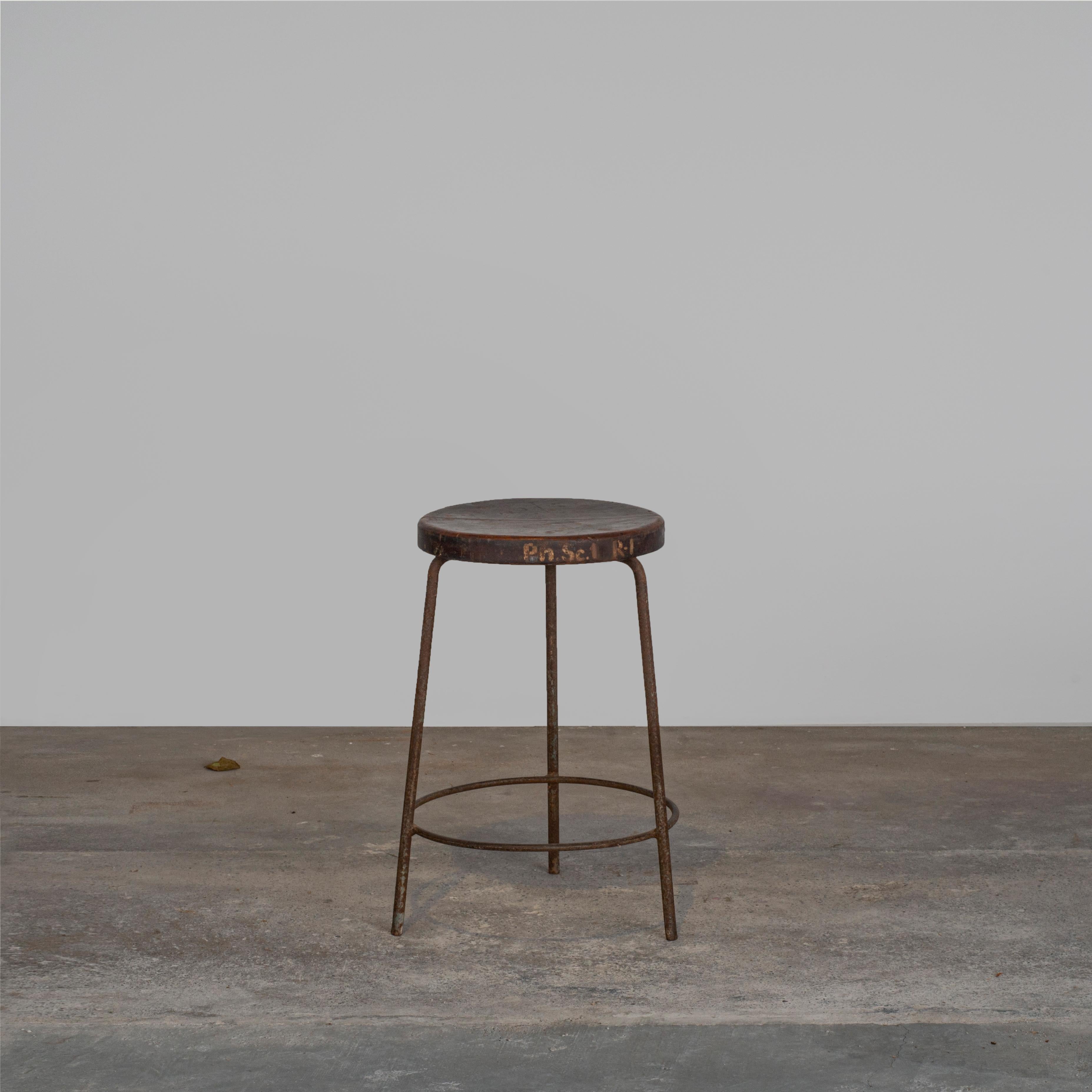 Indian Pierre Jeanneret PJ-SI-57-A Stool / Authentic Mid-Century Modern Chandigarh For Sale