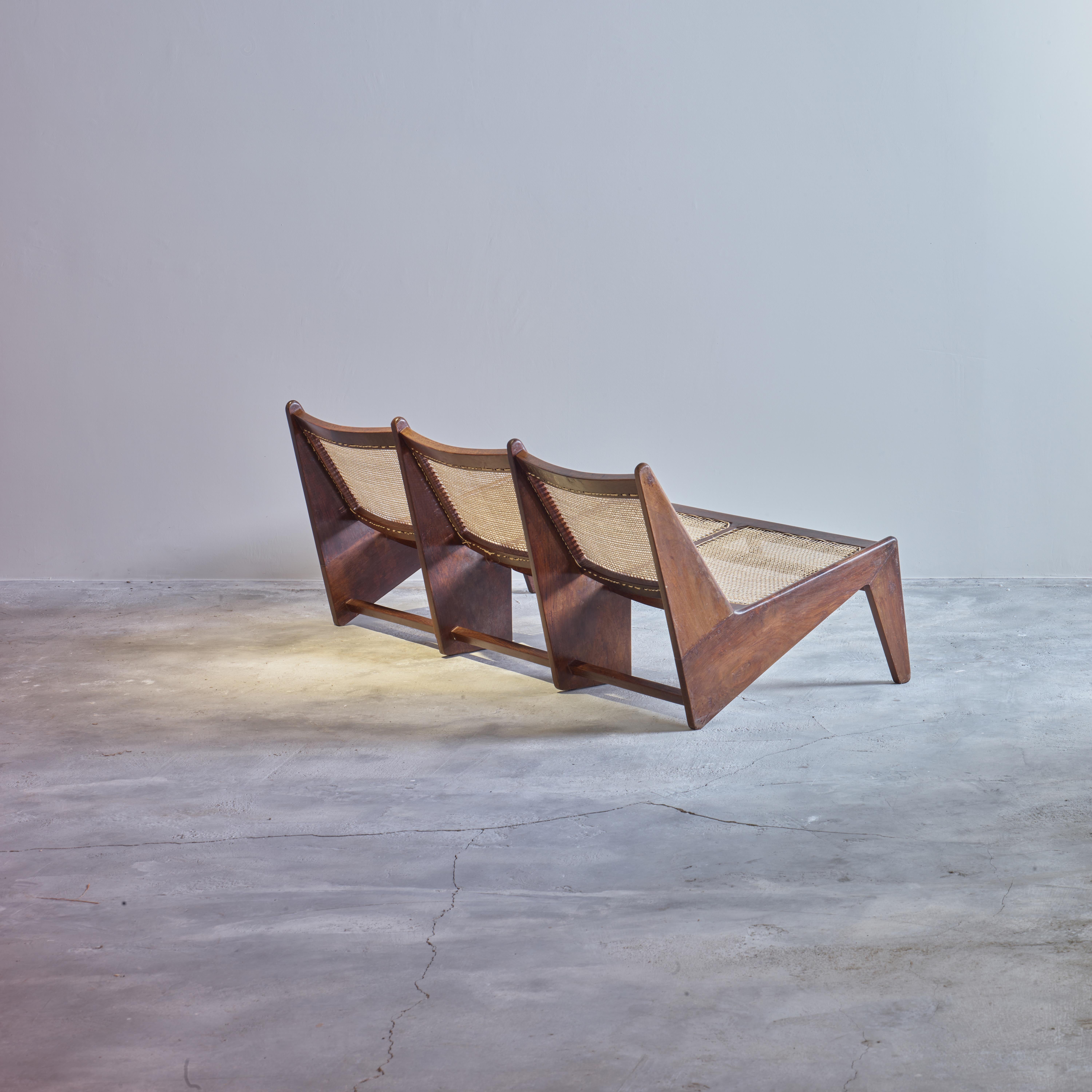 Canne Siège/Authentique banc Pierre Jeanneret PJ-SI-59-B mi-siècle moderne en vente