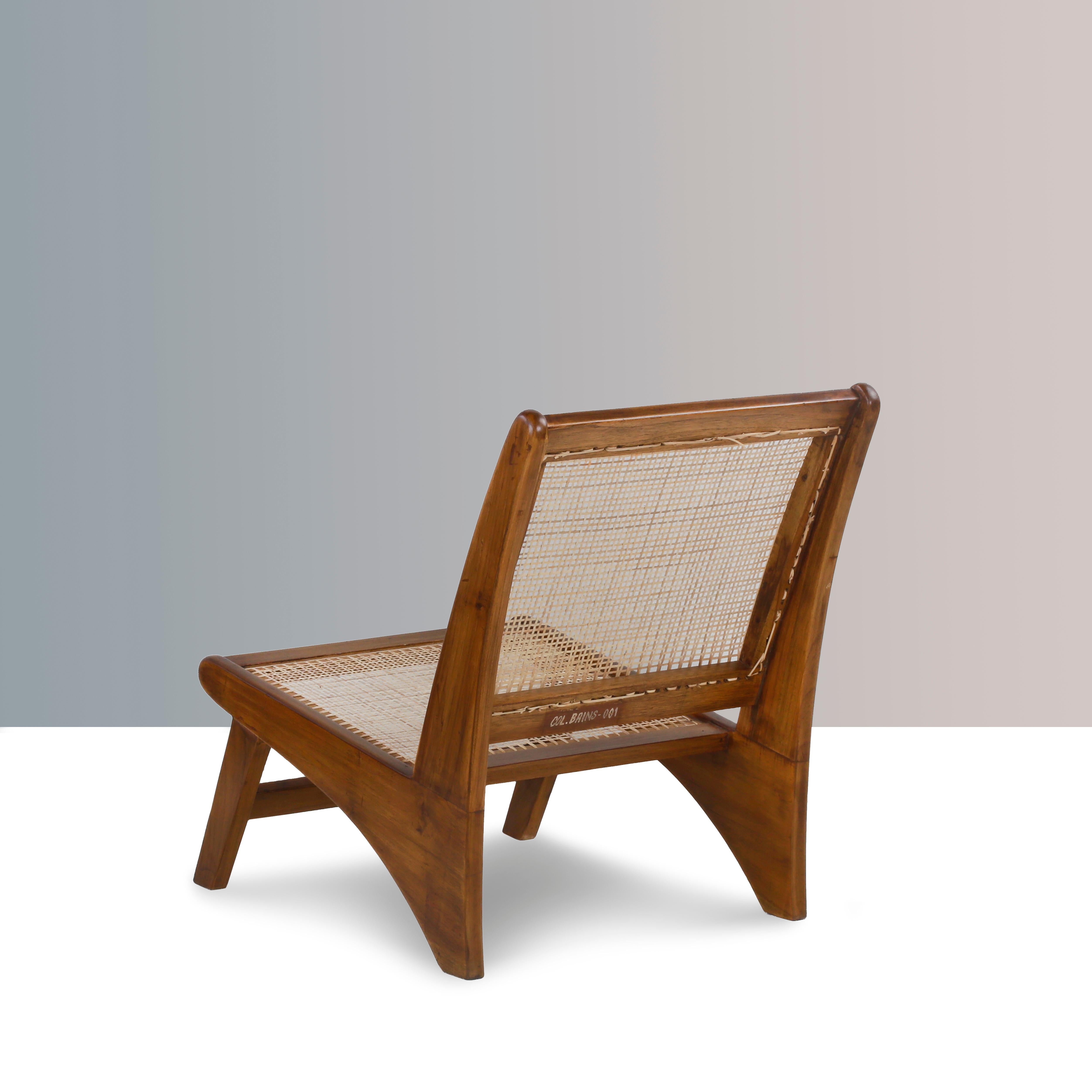 Indian Pierre Jeanneret PJ-SI-60-A, Authentic Low Caned Armless Easy Chair