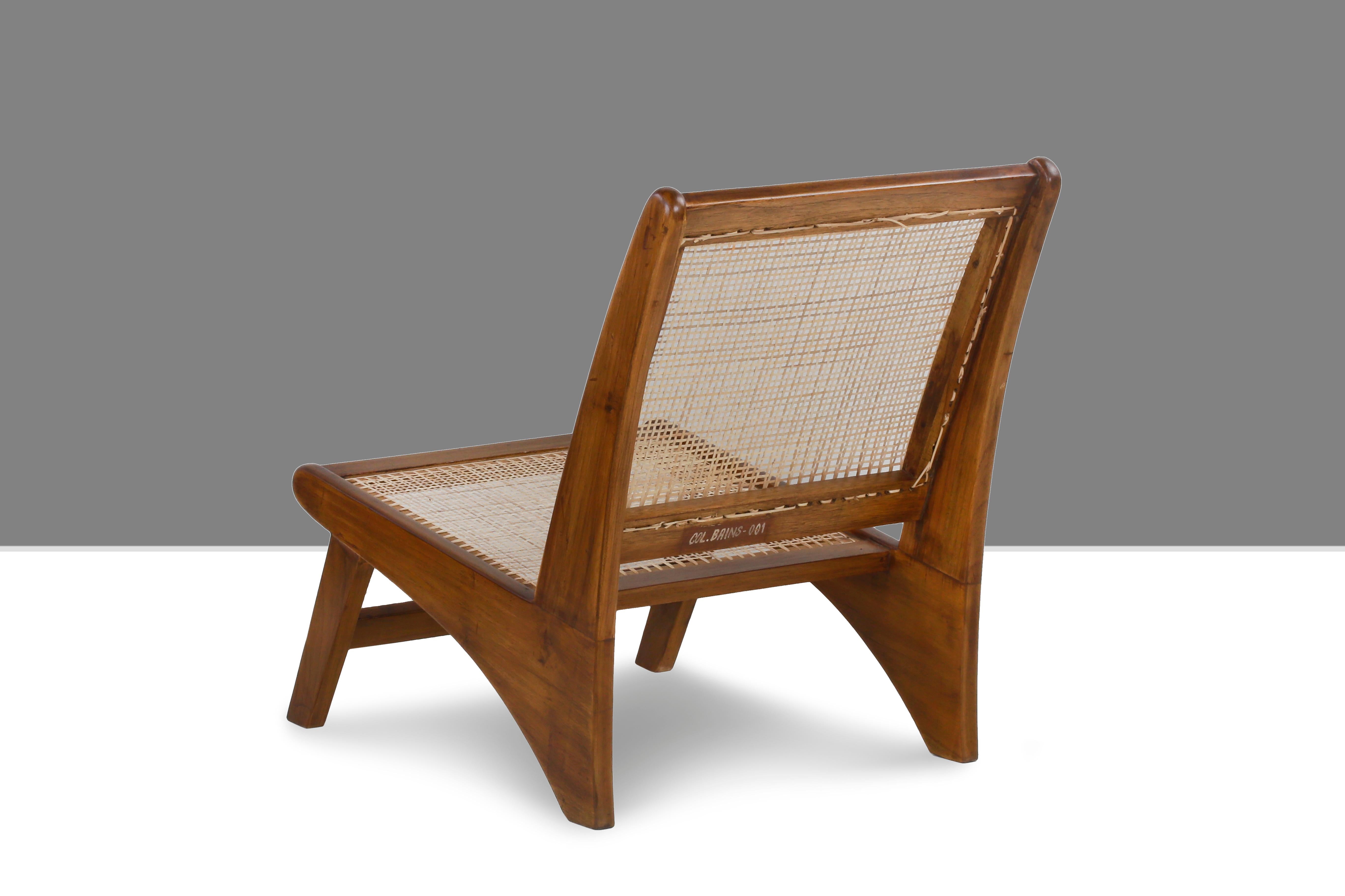 Hand-Crafted Pierre Jeanneret PJ-SI-60-A, Authentic Low Caned Armless Easy Chair