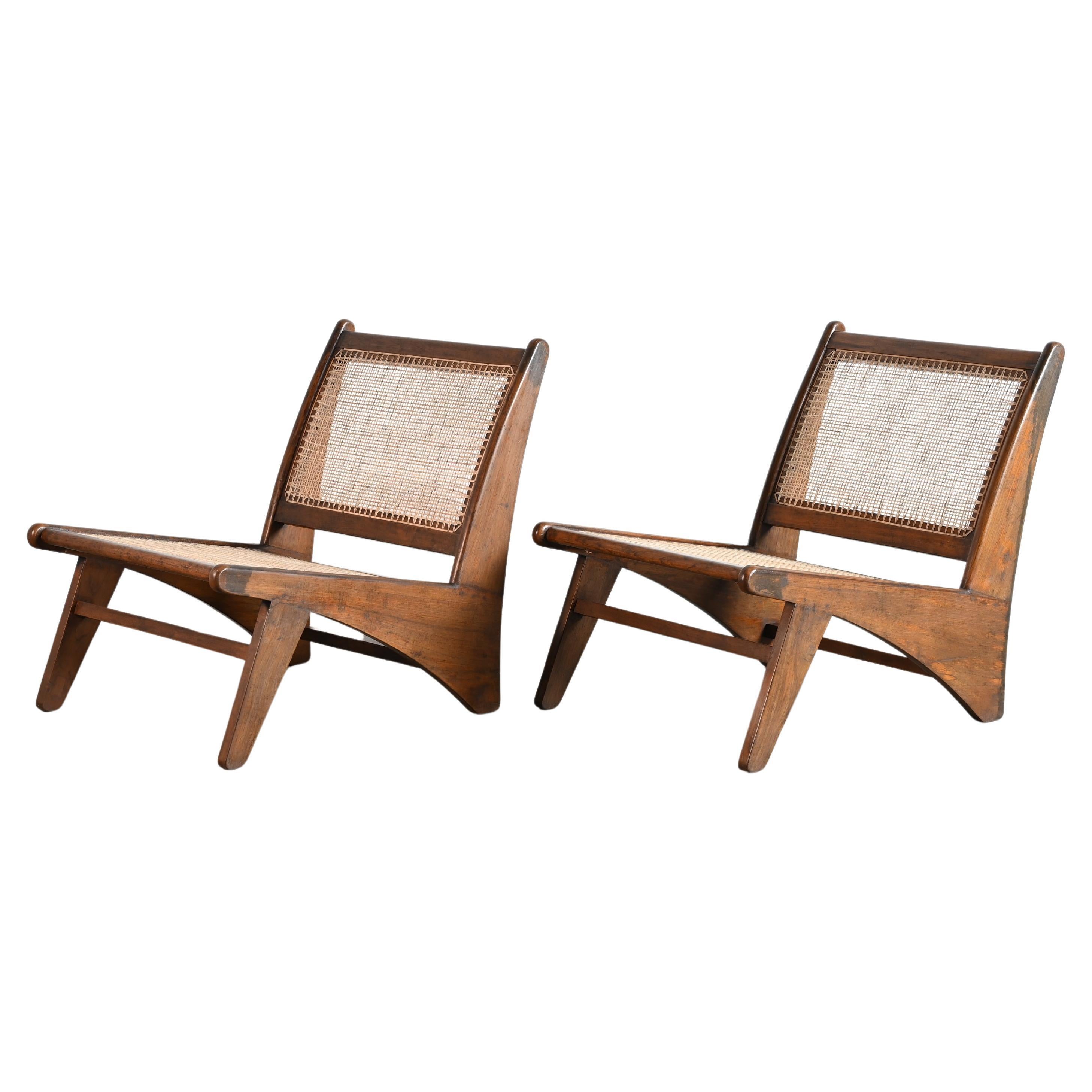 Pierre Jeanneret PJ-SI-60-A Paire de chaises longues authentique mi-siècle moderne