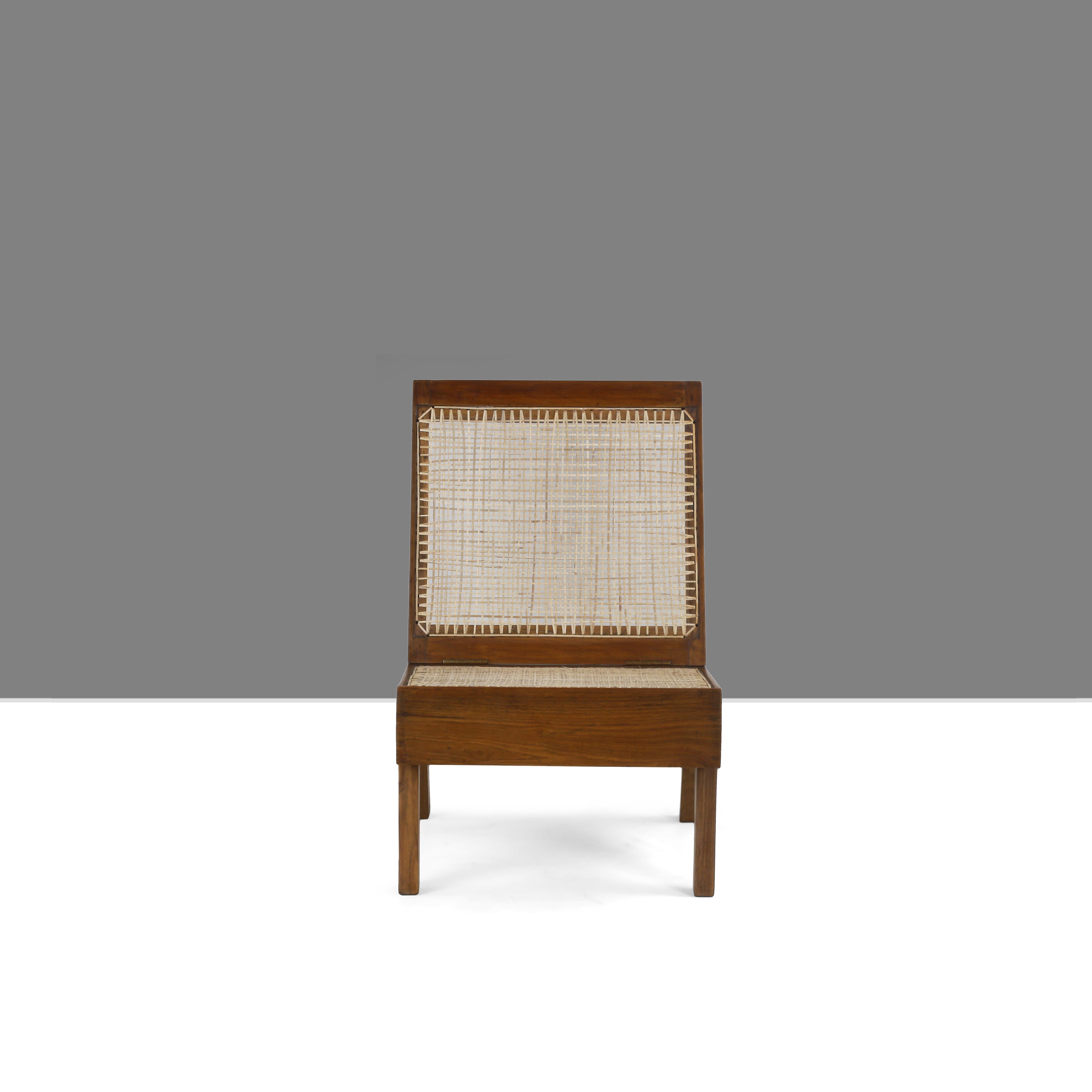 Cane Pierre Jeanneret PJ-SI-61-A Rare Folding Lounge Chair / Authentic Mid-Century For Sale