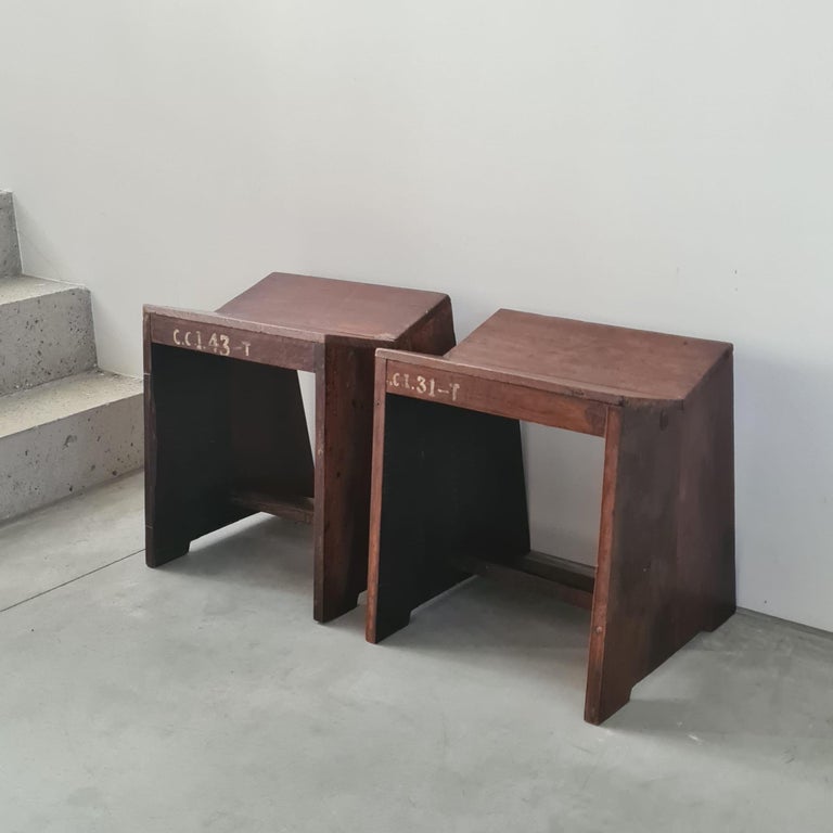 Mid-20th Century Pierre Jeanneret PJ-SI-68-A Sewing Stools Chandigarh India For Sale