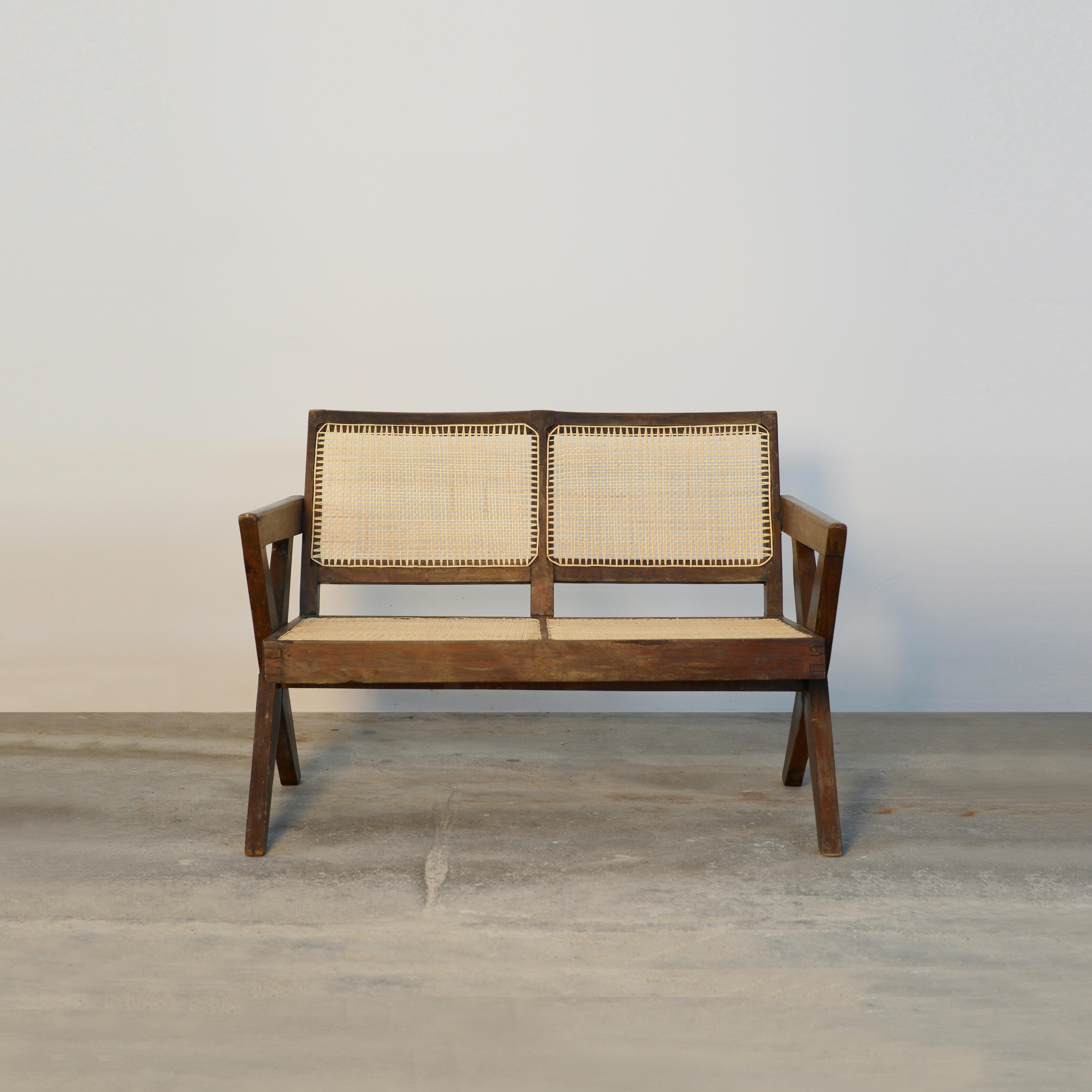 Indian Pierre Jeanneret PJ-SI-Cane Sofa / Authentic Mid-Century Modern For Sale