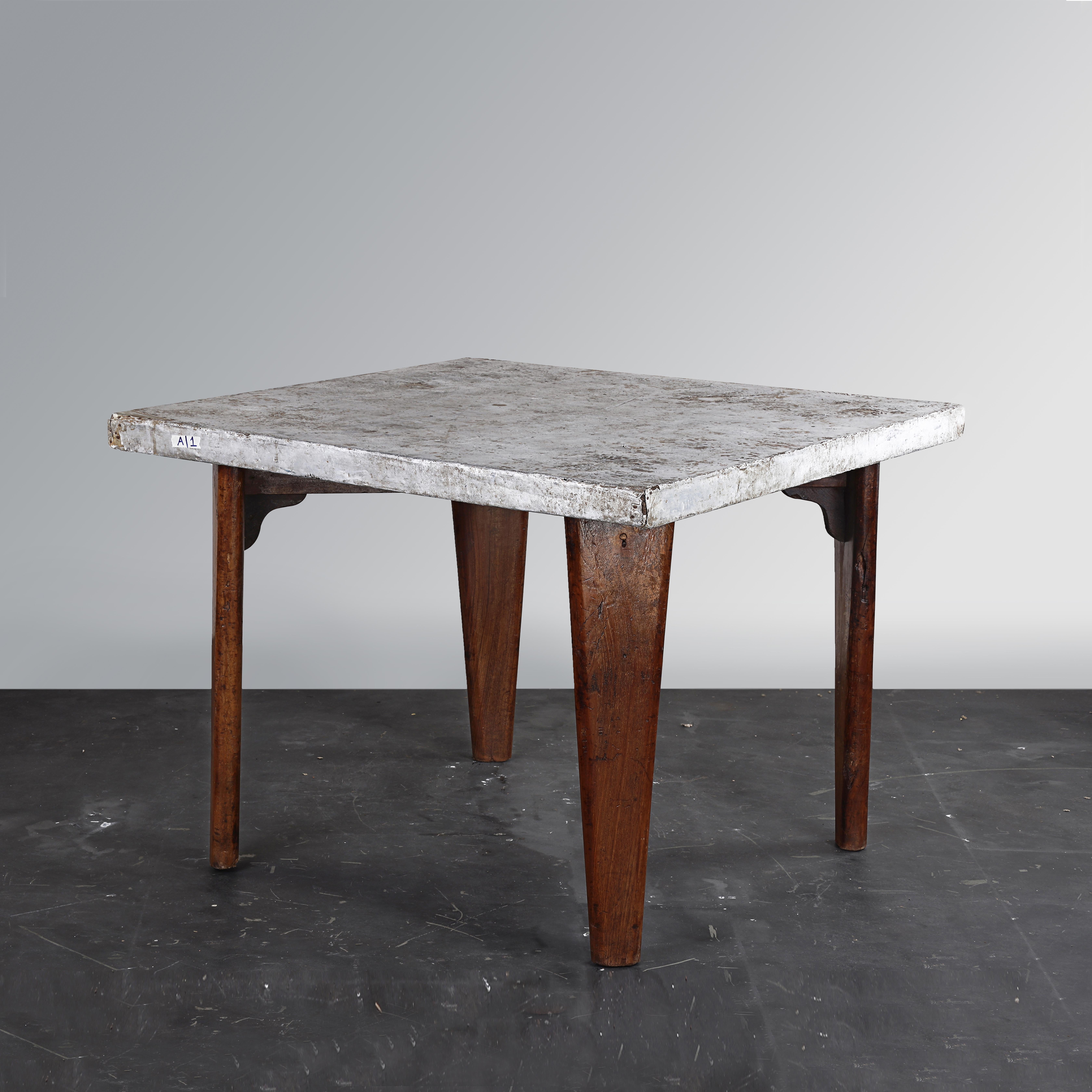 Indian Pierre Jeanneret PJ-TA-04-B Metal Square Table / Authentic Mid-Century Modern For Sale