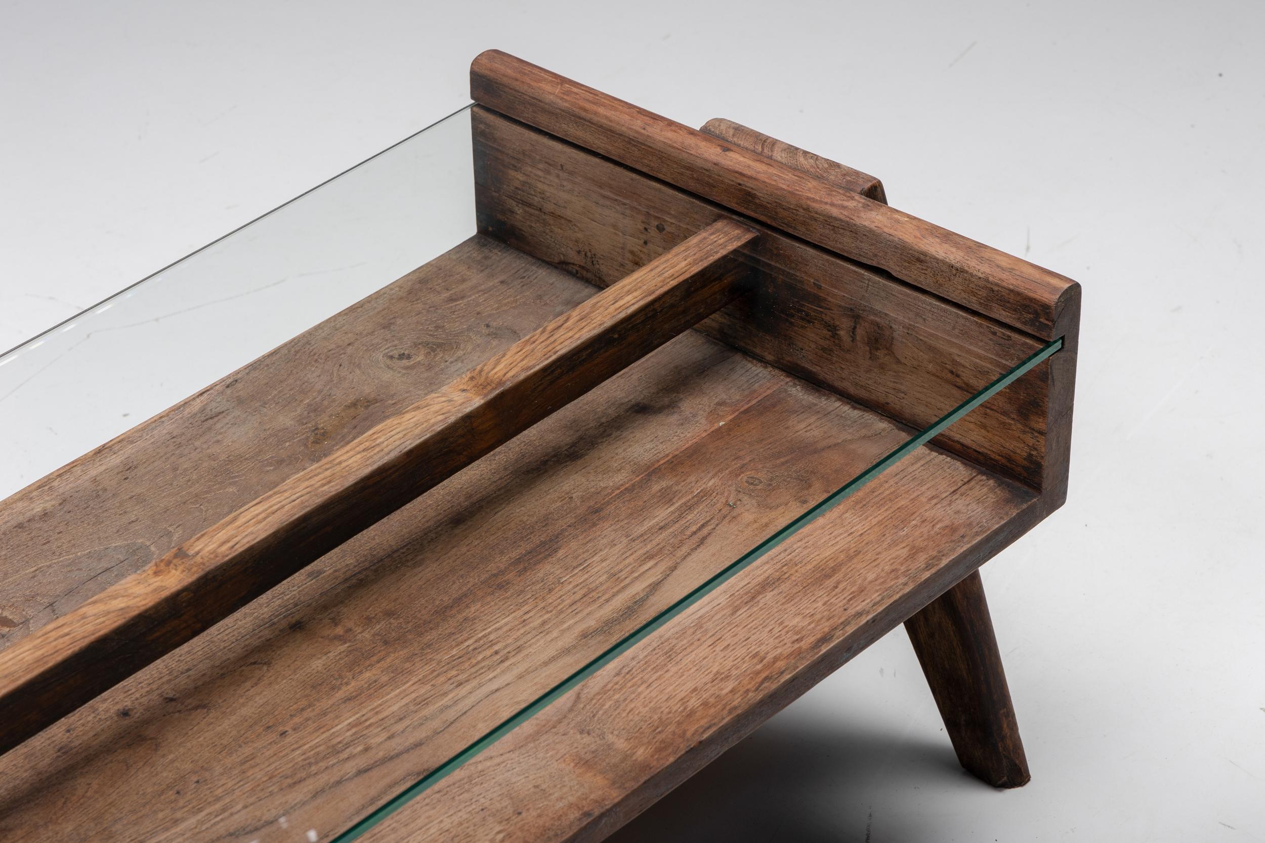 Glass Pierre Jeanneret PJ-TB-05-A Coffee Table, Chandigarh, 1960s For Sale