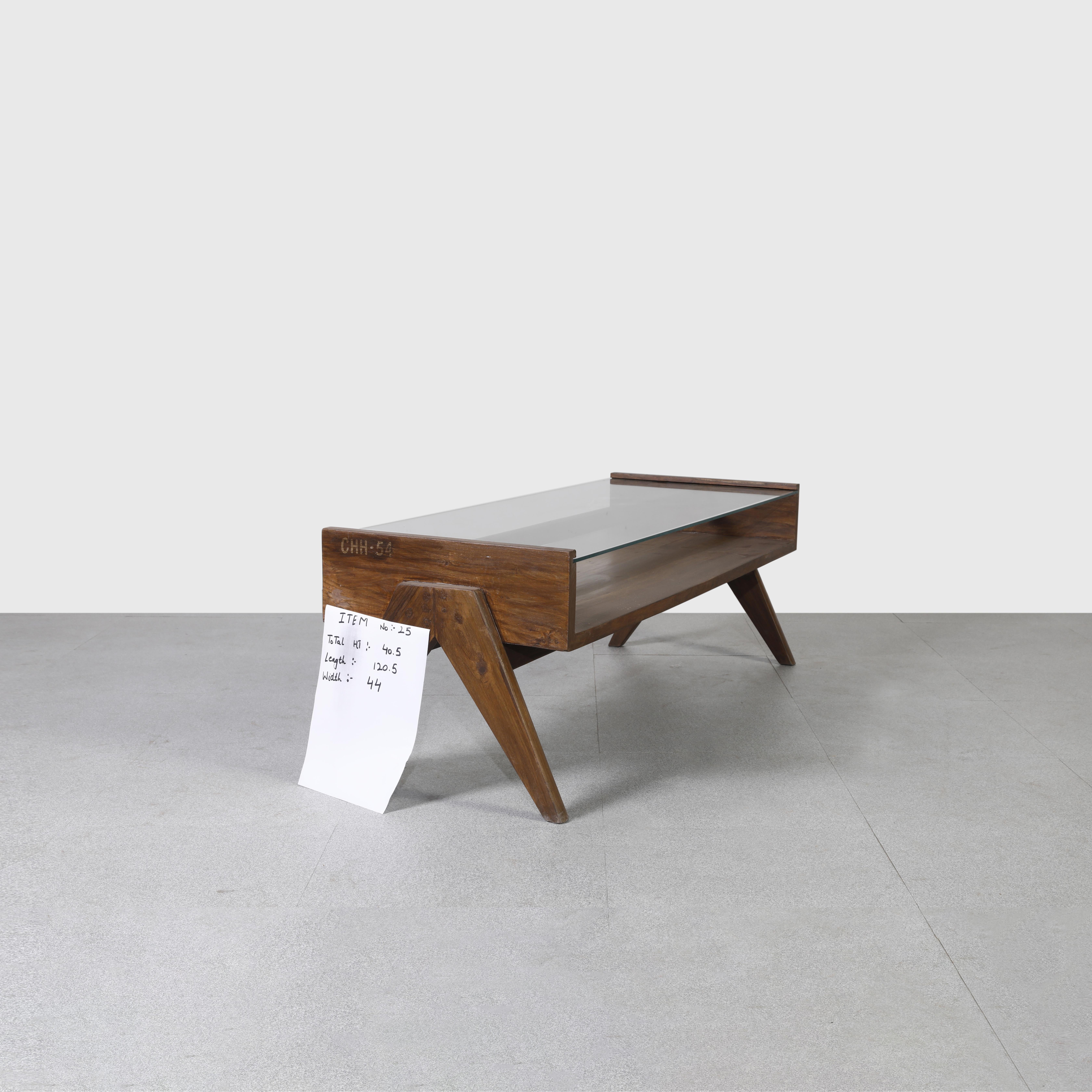Pierre Jeanneret PJ-TB-05-A Glastisch / Authentischer Mid-Century Modern-Tisch (Moderne der Mitte des Jahrhunderts) im Angebot