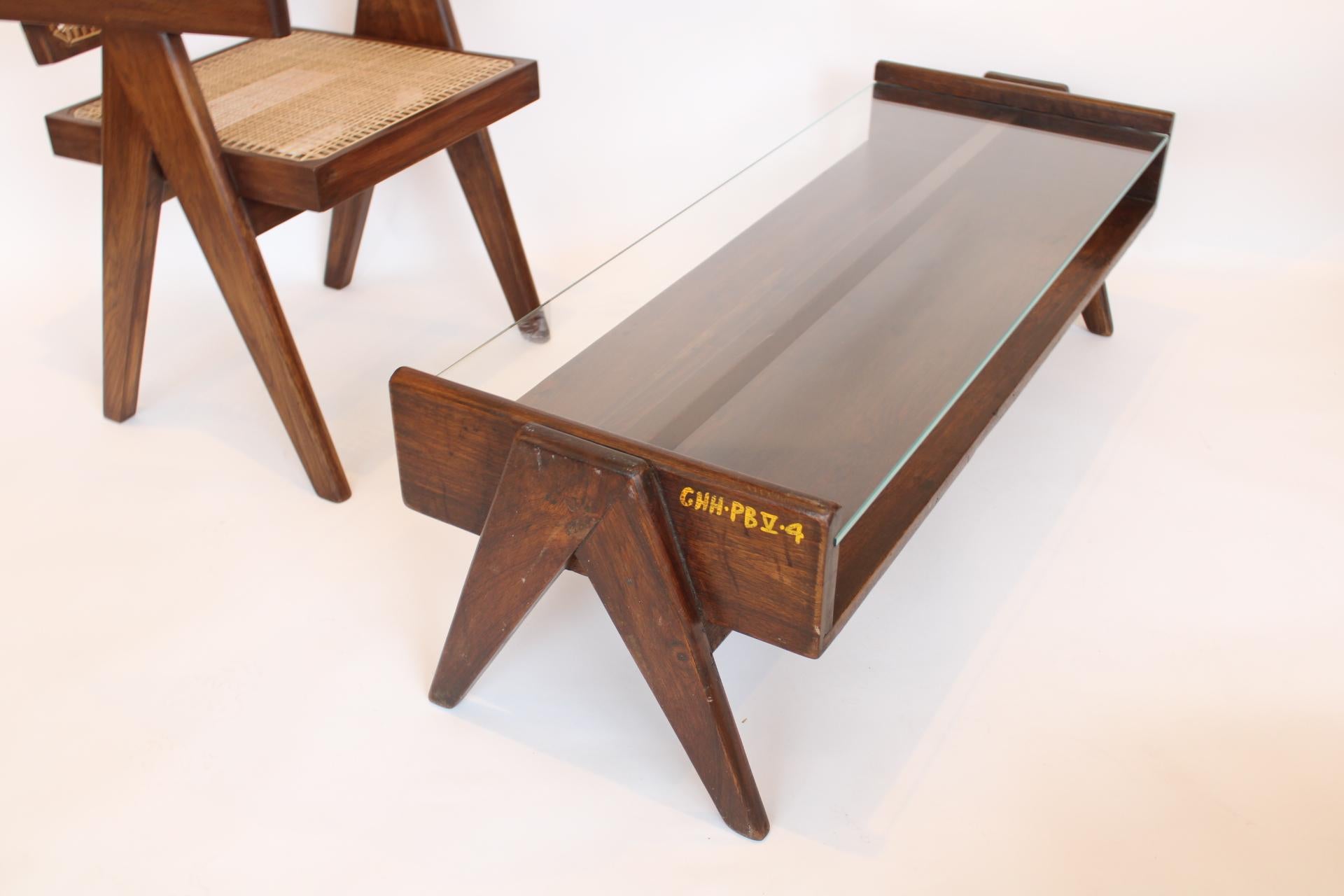 Pierre Jeanneret PJ TB 05 Coffee Table Teak and Glass Top Numbered  For Sale 6