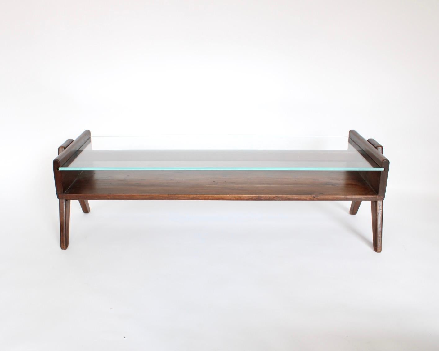Mid-Century Modern Pierre Jeanneret PJ TB 05 Coffee Table Teak and Glass Top Numbered  For Sale
