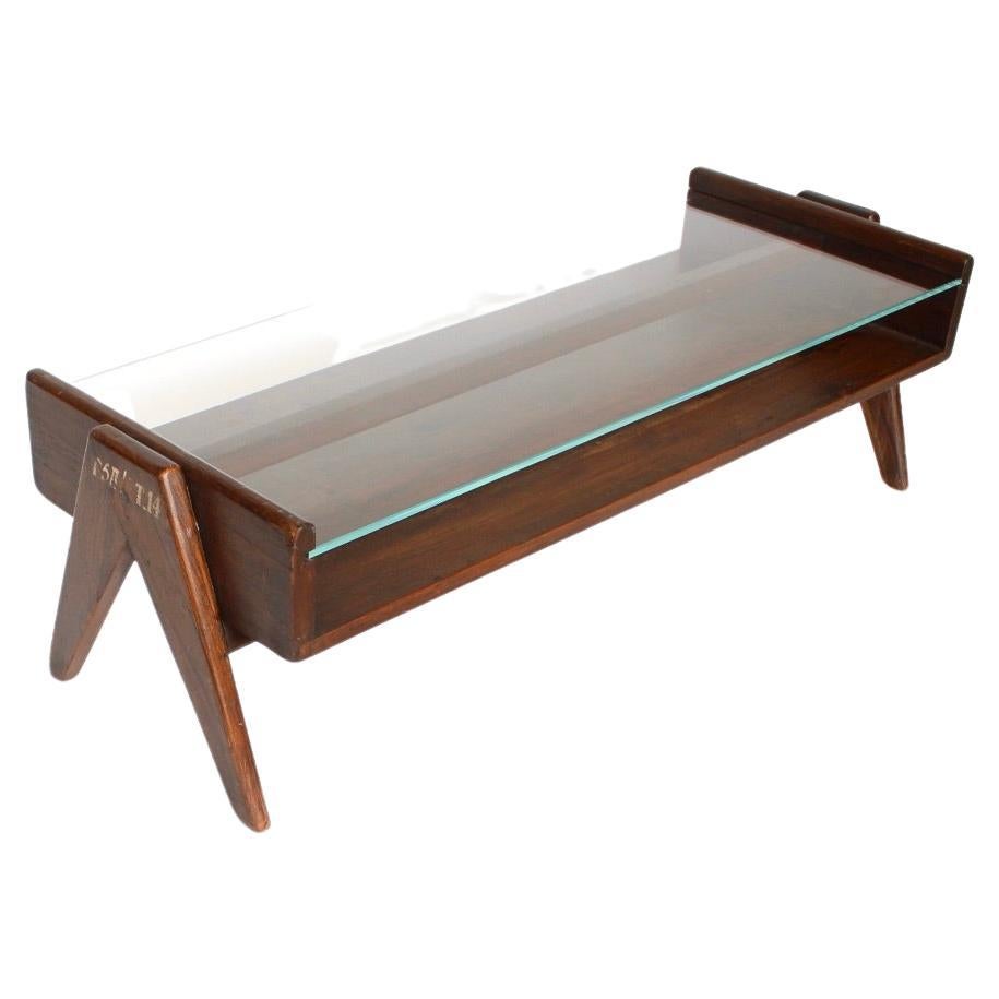 Pierre Jeanneret PJ TB 05 Coffee Table Teak and Glass Top Numbered  For Sale