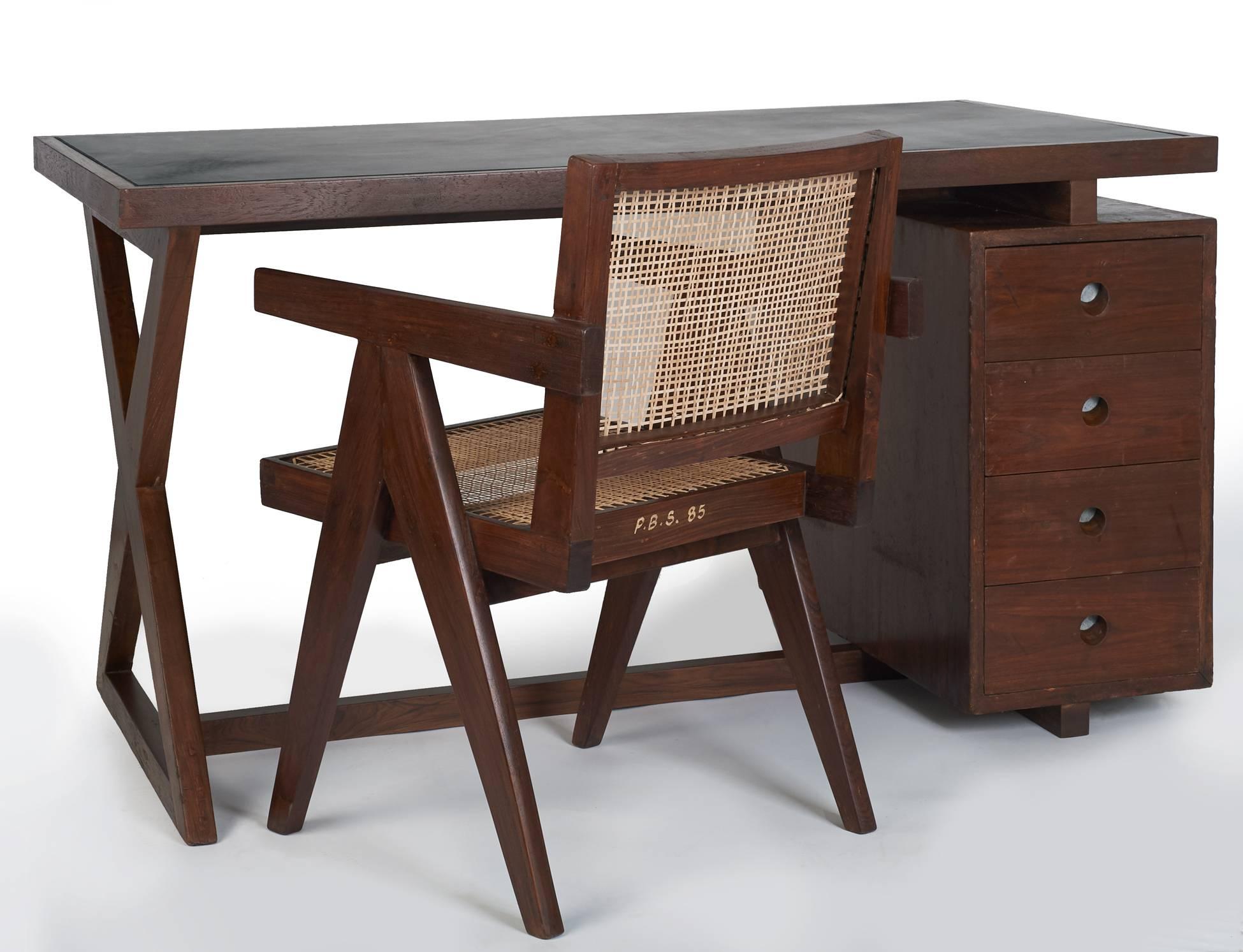 French Pierre Jeanneret: X Leg Chandigarh Desk, France/ India c. 1960 For Sale