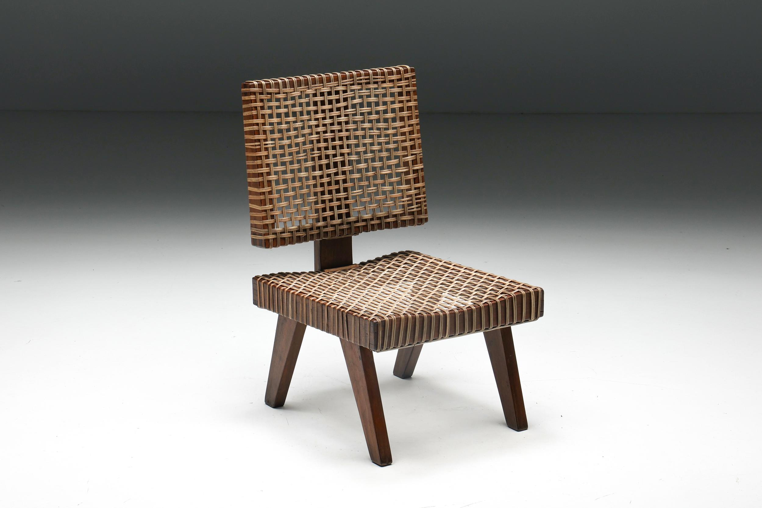 Mid-Century Modern Pierre Jeanneret, Rare Armless Easy Chair, Chandigarh, 1955 For Sale