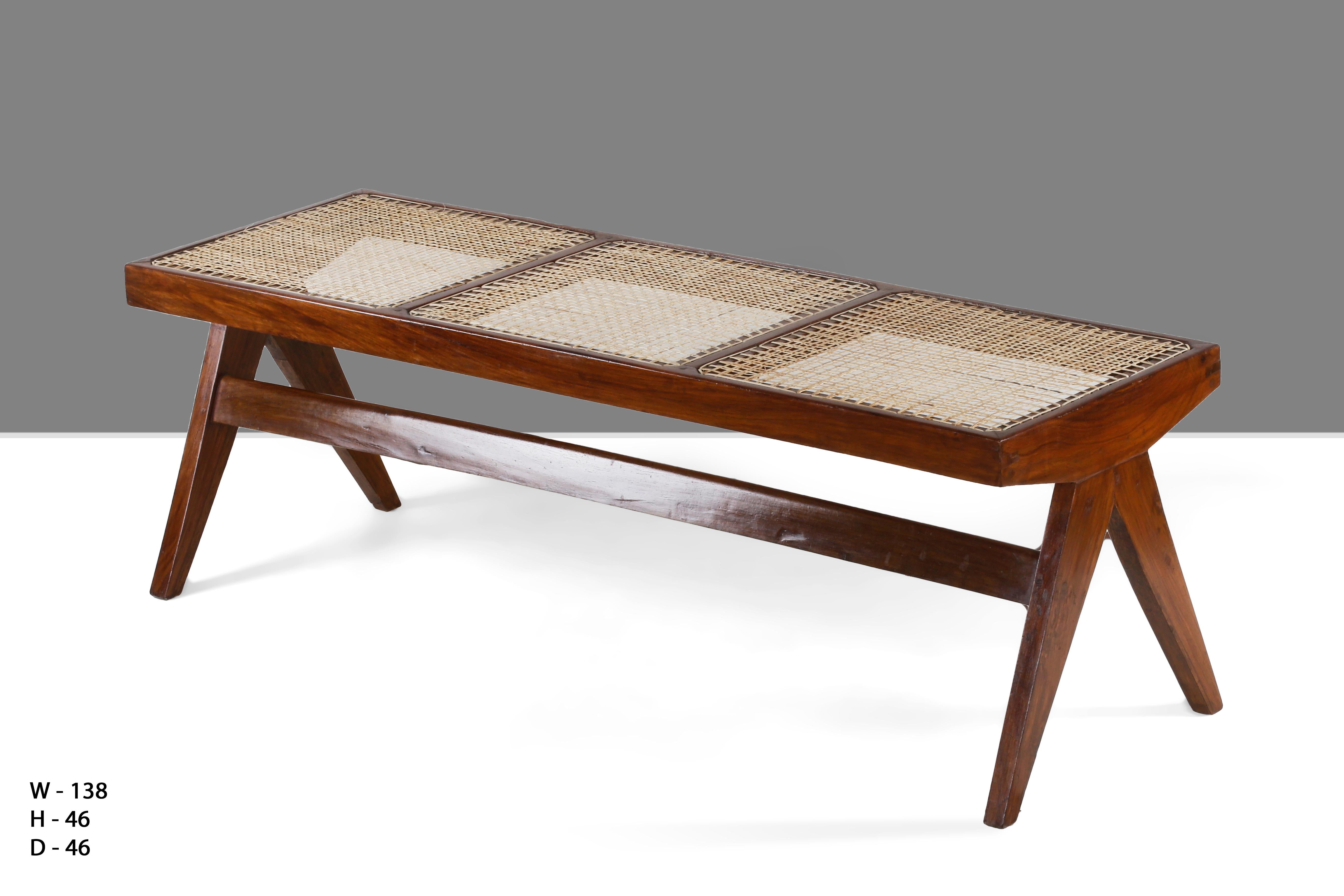 Indian Pierre Jeanneret, Rare Chandigarh Caned Bench, PJ-SI-33-C