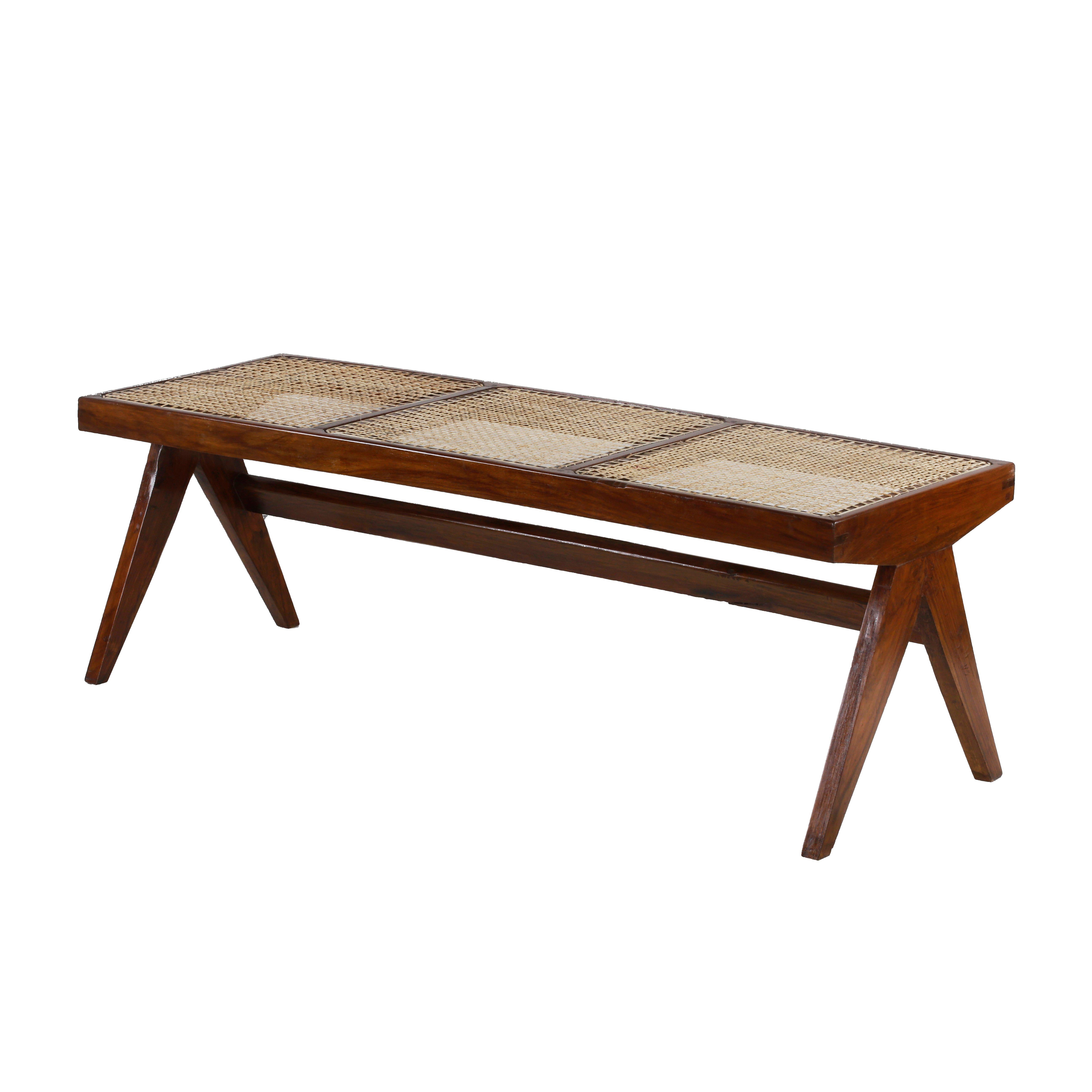Pierre Jeanneret, Rare Chandigarh Caned Bench, PJ-SI-33-C