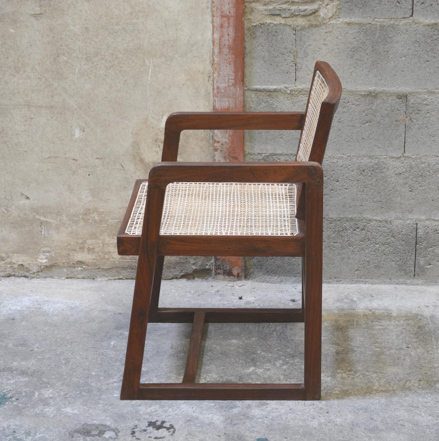 Teak Pierre Jeanneret Rare set of 4 Cane Back Office Chairs with original Letterings For Sale