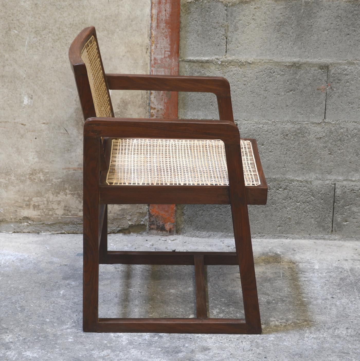 Pierre Jeanneret Rare set of 4 Cane Back Office Chairs with original Letterings For Sale 2