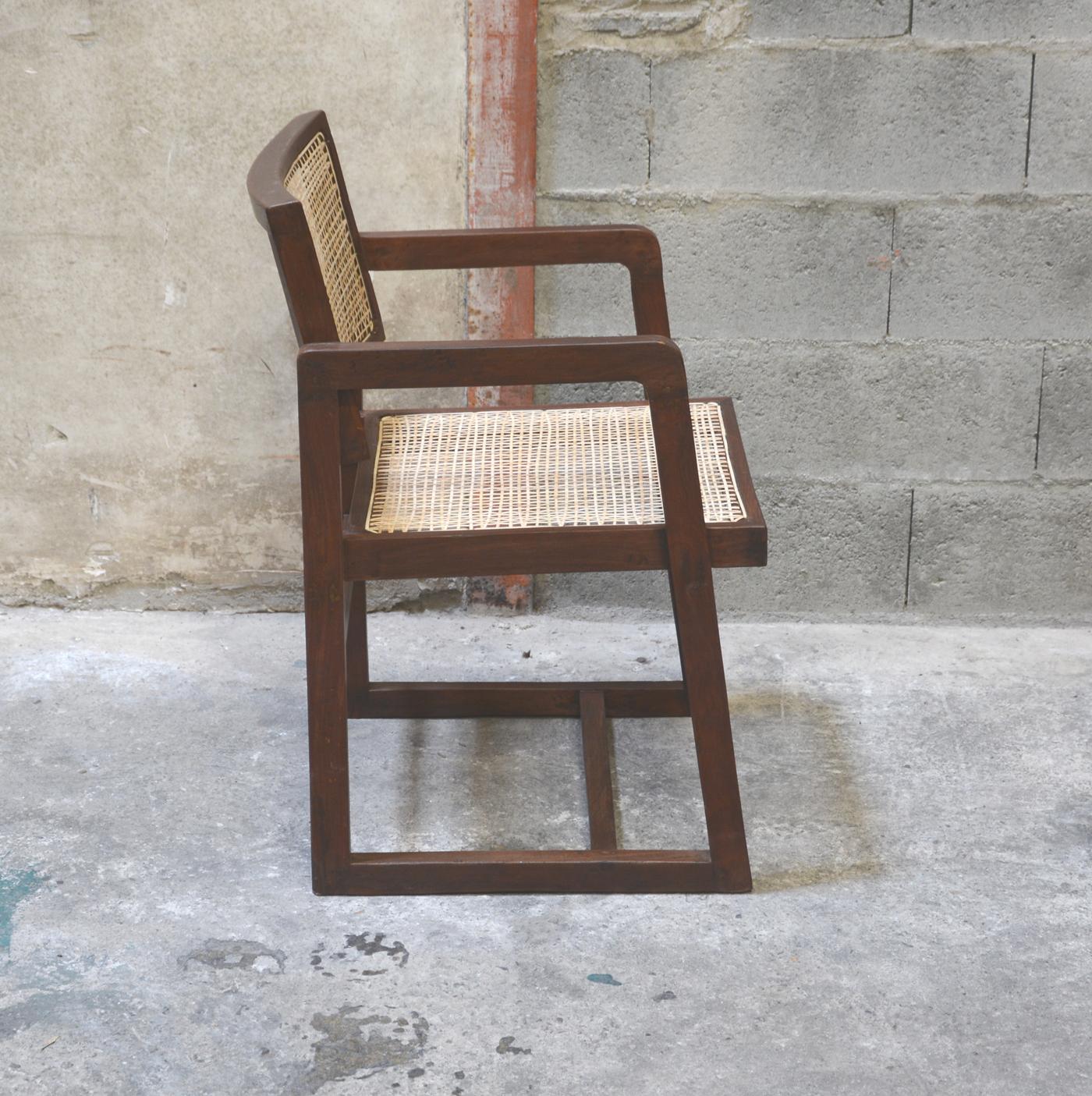 Pierre Jeanneret Rare Set of 8 Cane Back Office Chairs with Original Letterings For Sale 4