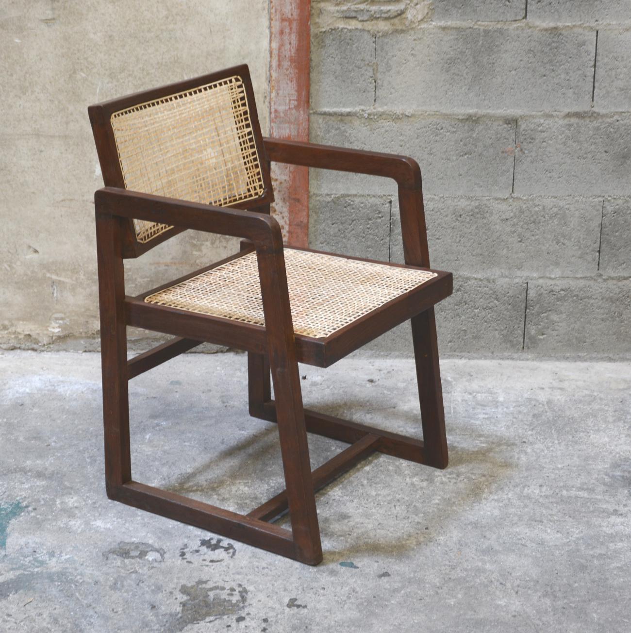 Pierre Jeanneret Rare Set of 8 Cane Back Office Chairs with Original Letterings For Sale 5