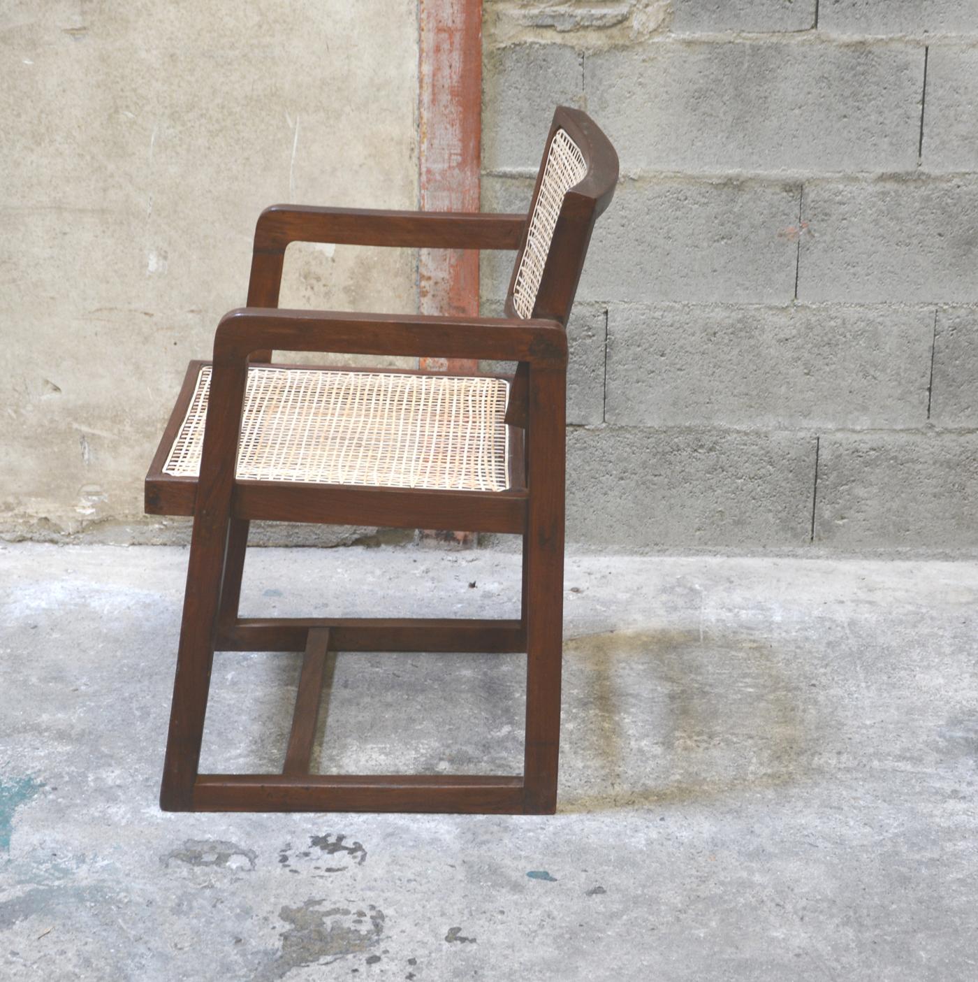 Pierre Jeanneret Rare Set of 8 Cane Back Office Chairs with Original Letterings For Sale 2