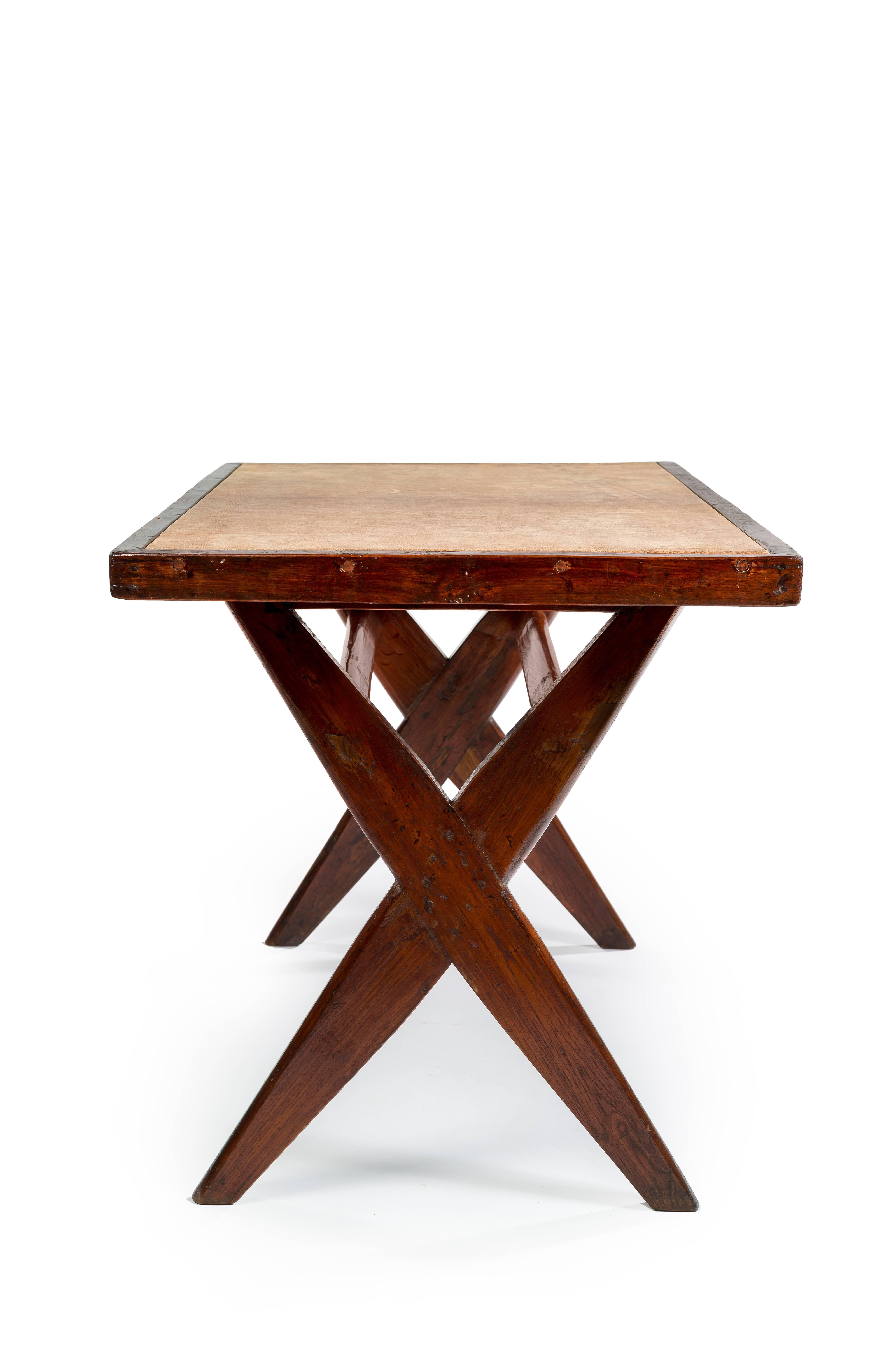 Indian Pierre Jeanneret, Reading Table, Teck and Leather, circa 1961