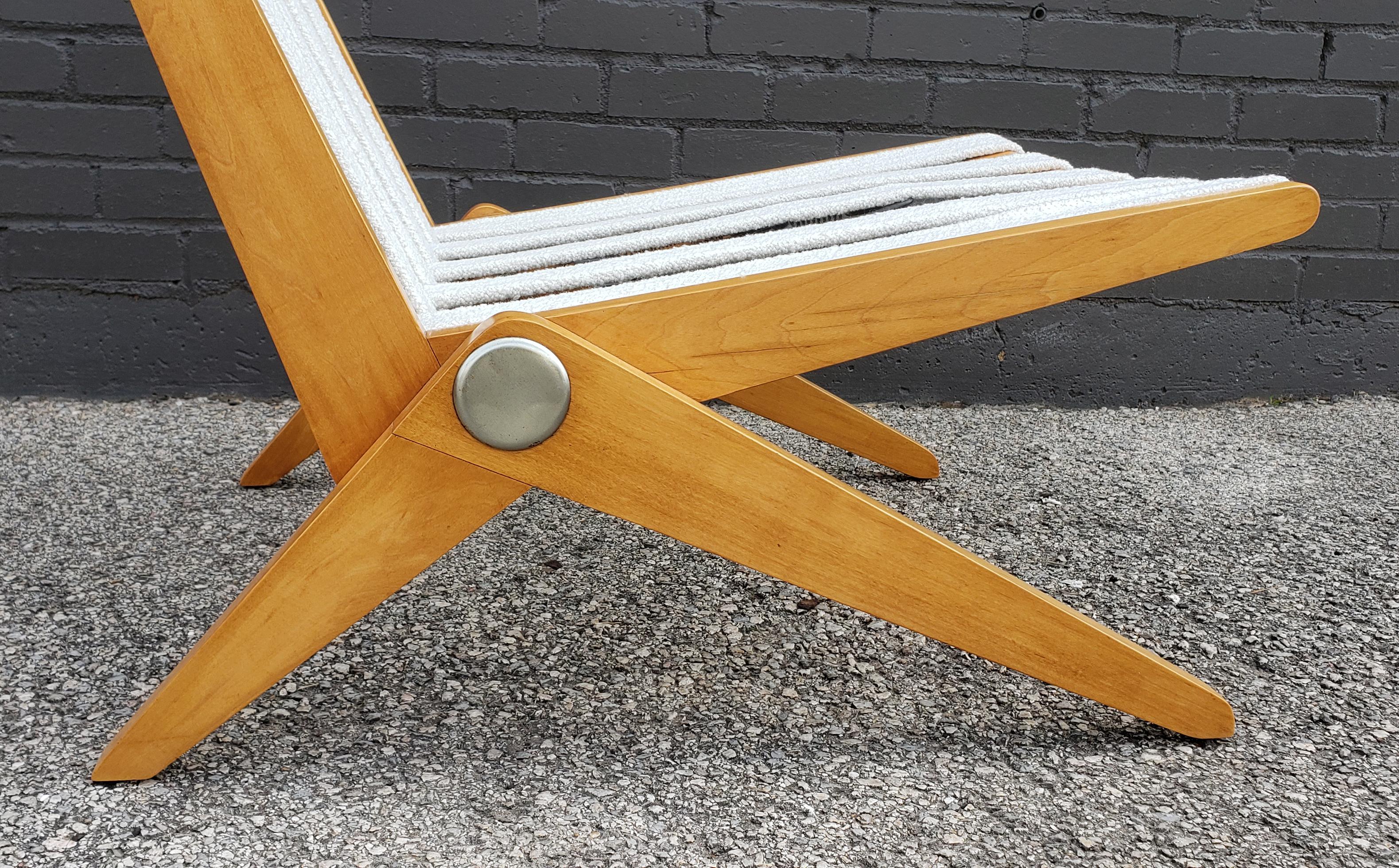 Pierre Jeanneret Scissor Lounge Chairs for Knoll Associates in Birch & Boucle 3