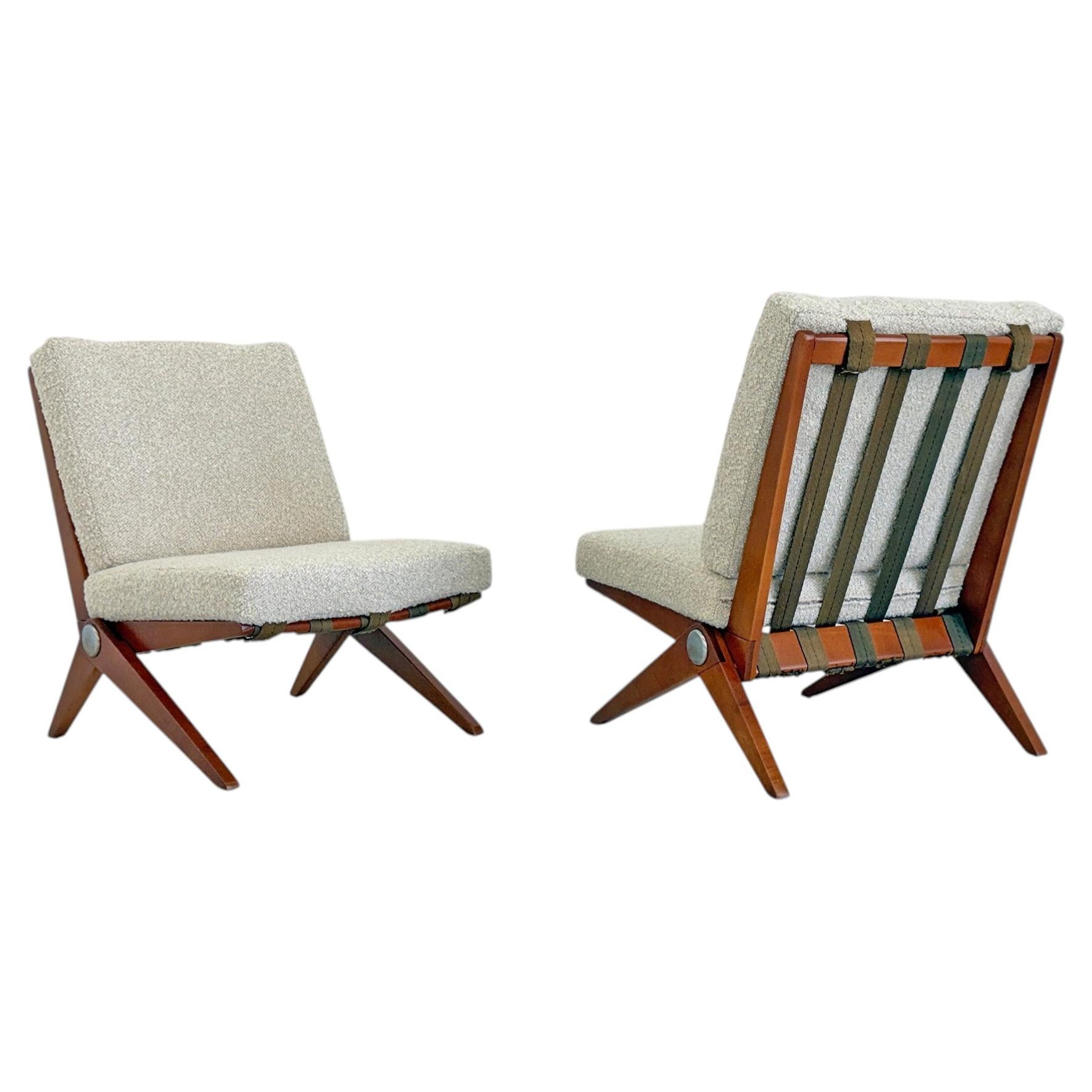 Pierre Jeanneret Scissor Lounge Chairs, Knoll, 1965, Original Cushions Included