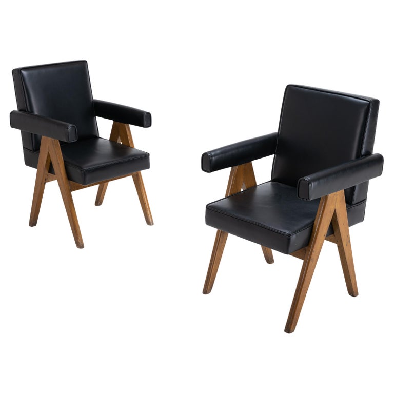 Pierre Jeanneret, Pair of Senate Chair, Leather and Teak from
