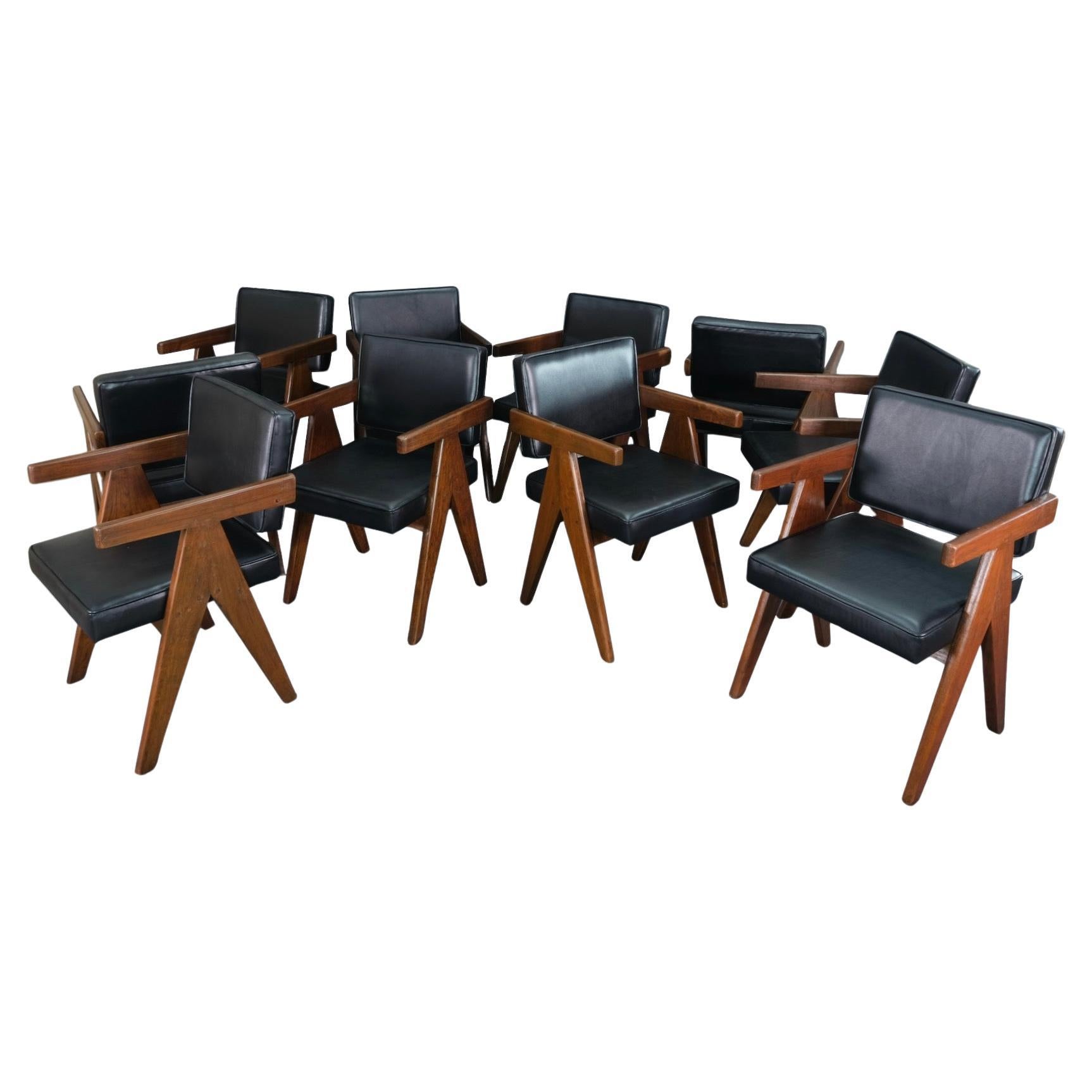 Pierre Jeanneret Juego de 10 sillas PJ-SI-28-C / Auténtico Moderno de Mediados de Siglo