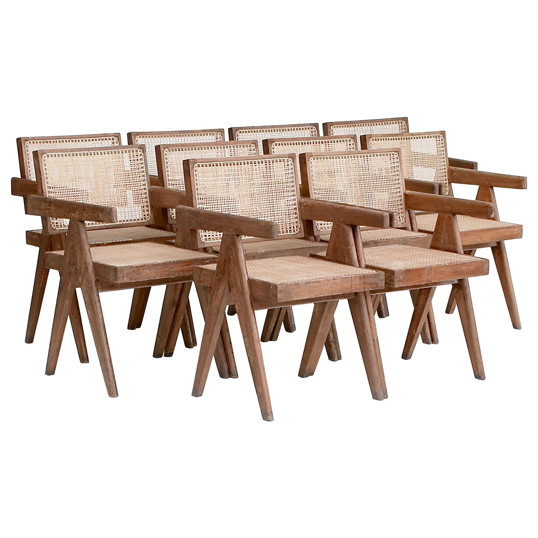Pierre Jeanneret Set of 10 Floating Back Chairs Ca. 1960 from Chandigarh