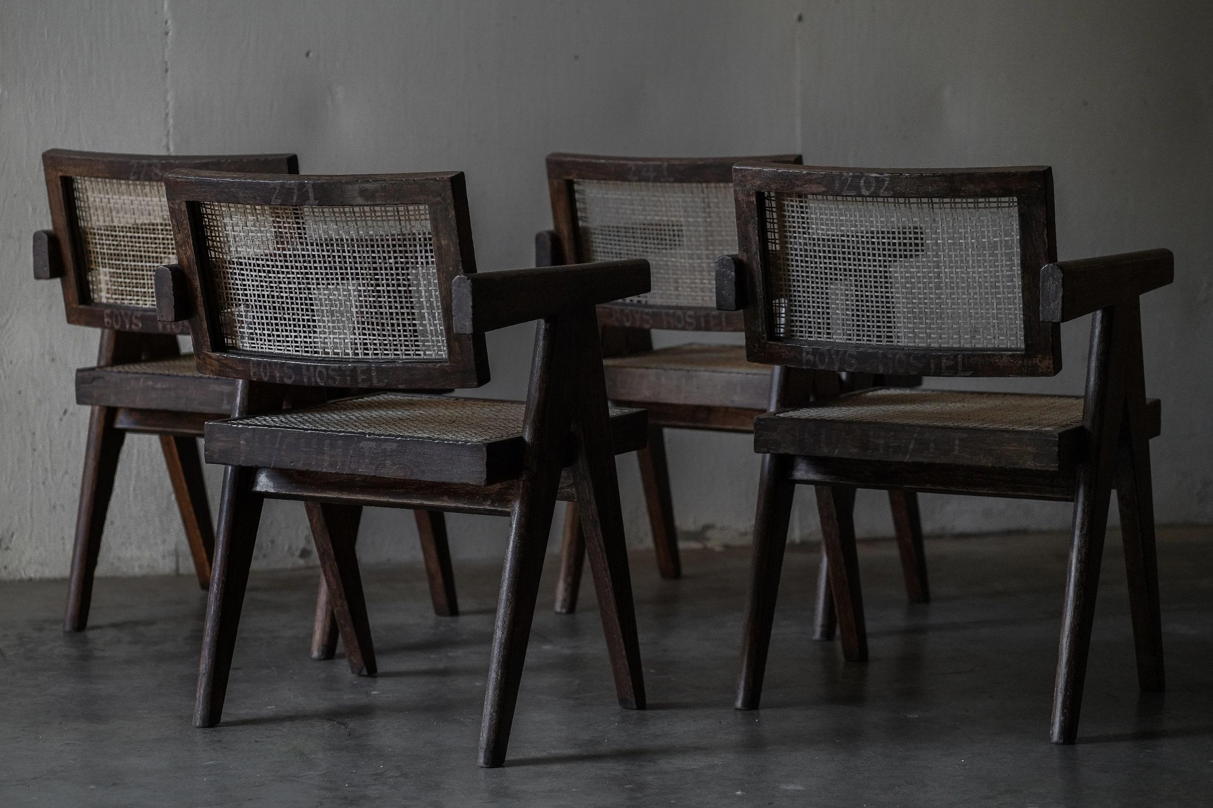 Indian Pierre Jeanneret Set of 6 Dining Chairs in Teak