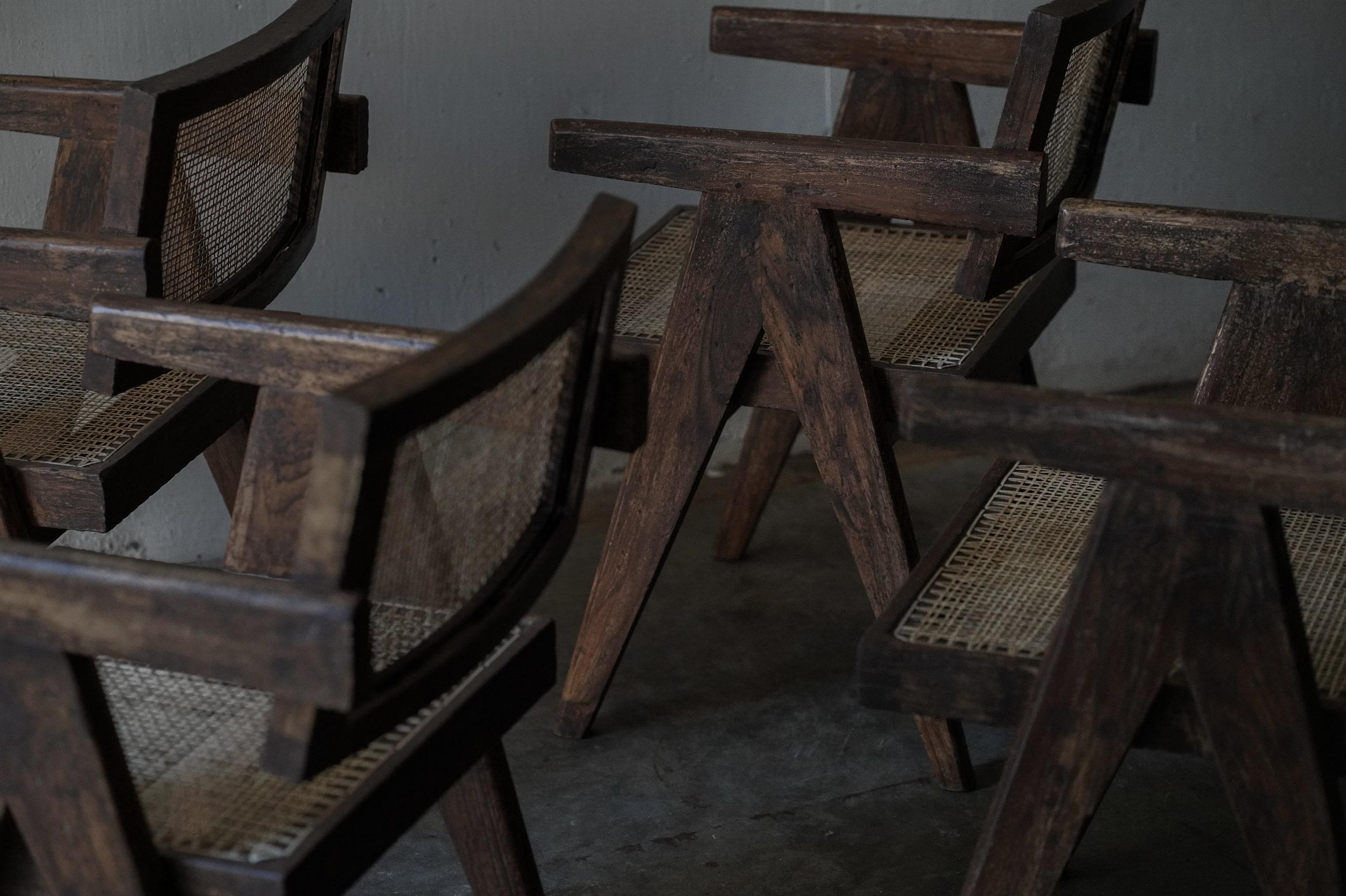 Mid-20th Century Pierre Jeanneret Set of 6 Dining Chairs in Teak