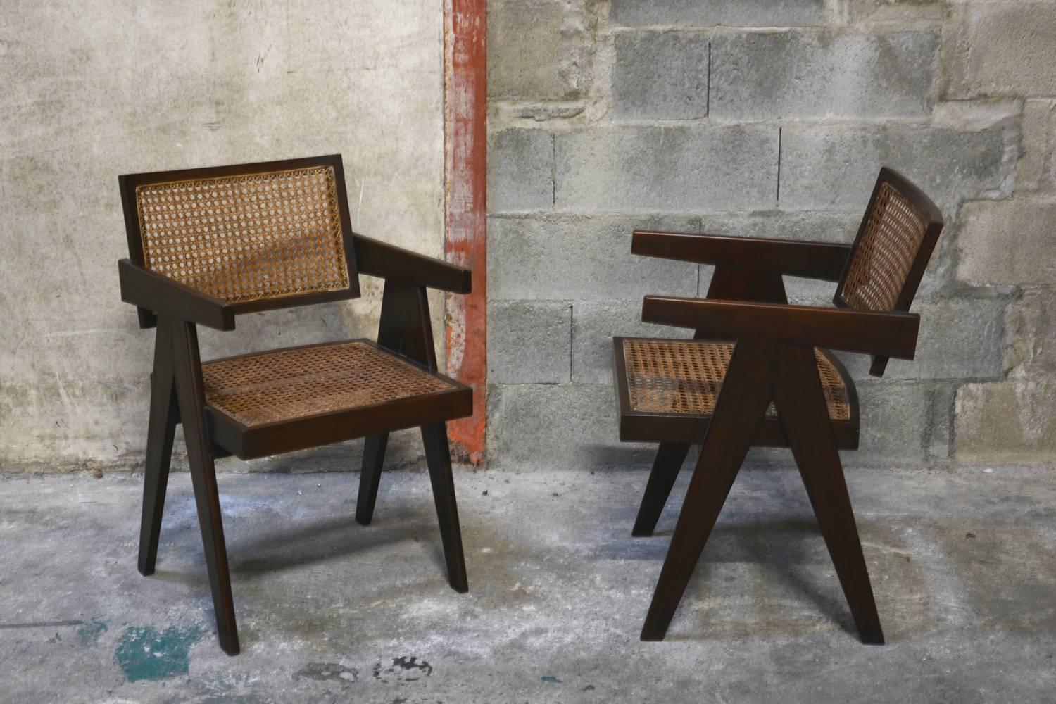 Indian Pierre Jeanneret Set of Two Office Chairs