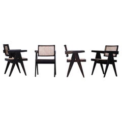 Pierre Jeanneret , Set of 4 Black Office Chairs for Chandigarh, Teak , 1950s