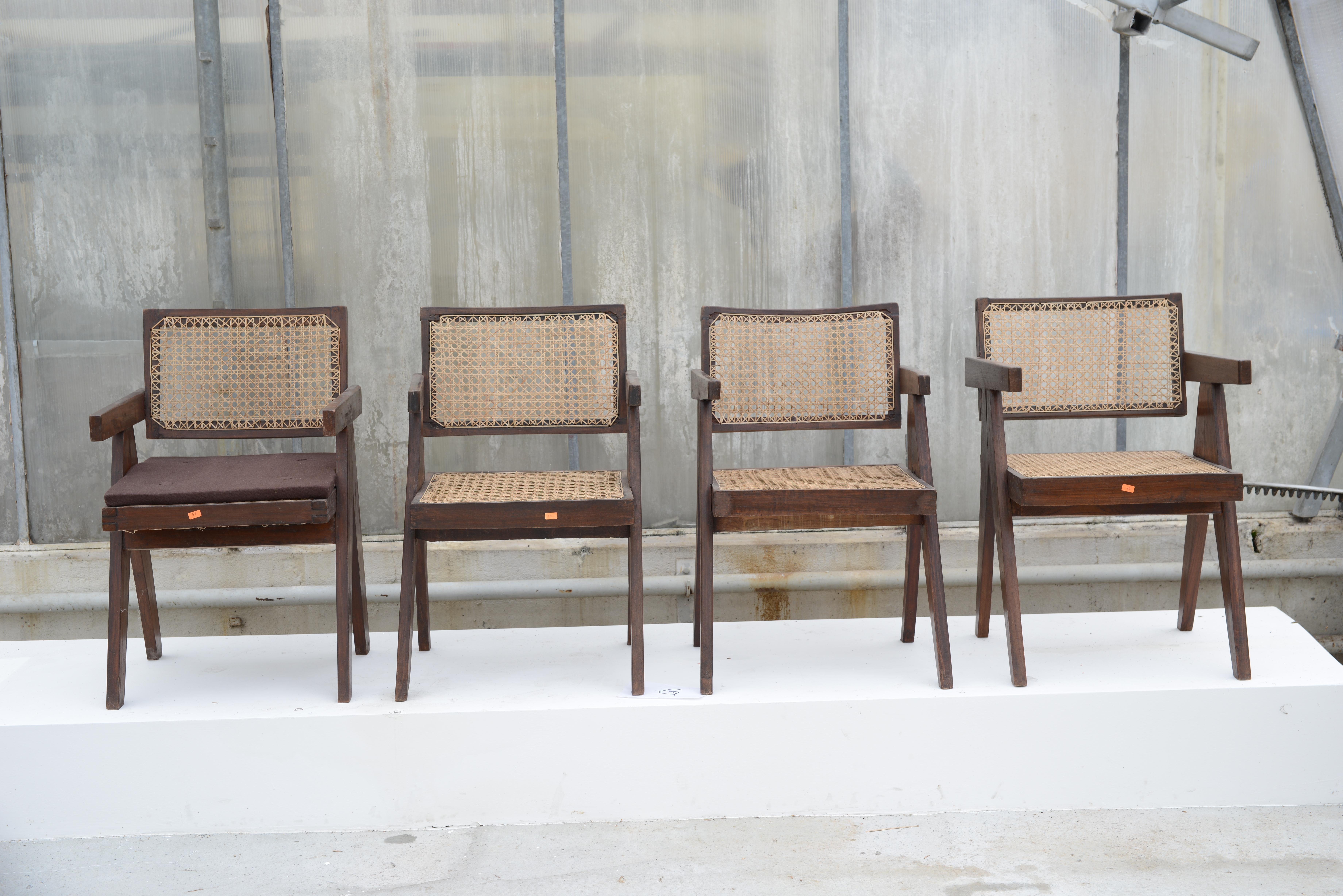 Indian Pierre Jeanneret Set of 4 Chairs / Authentic Mid-Century Modern PJ-SI-28-A