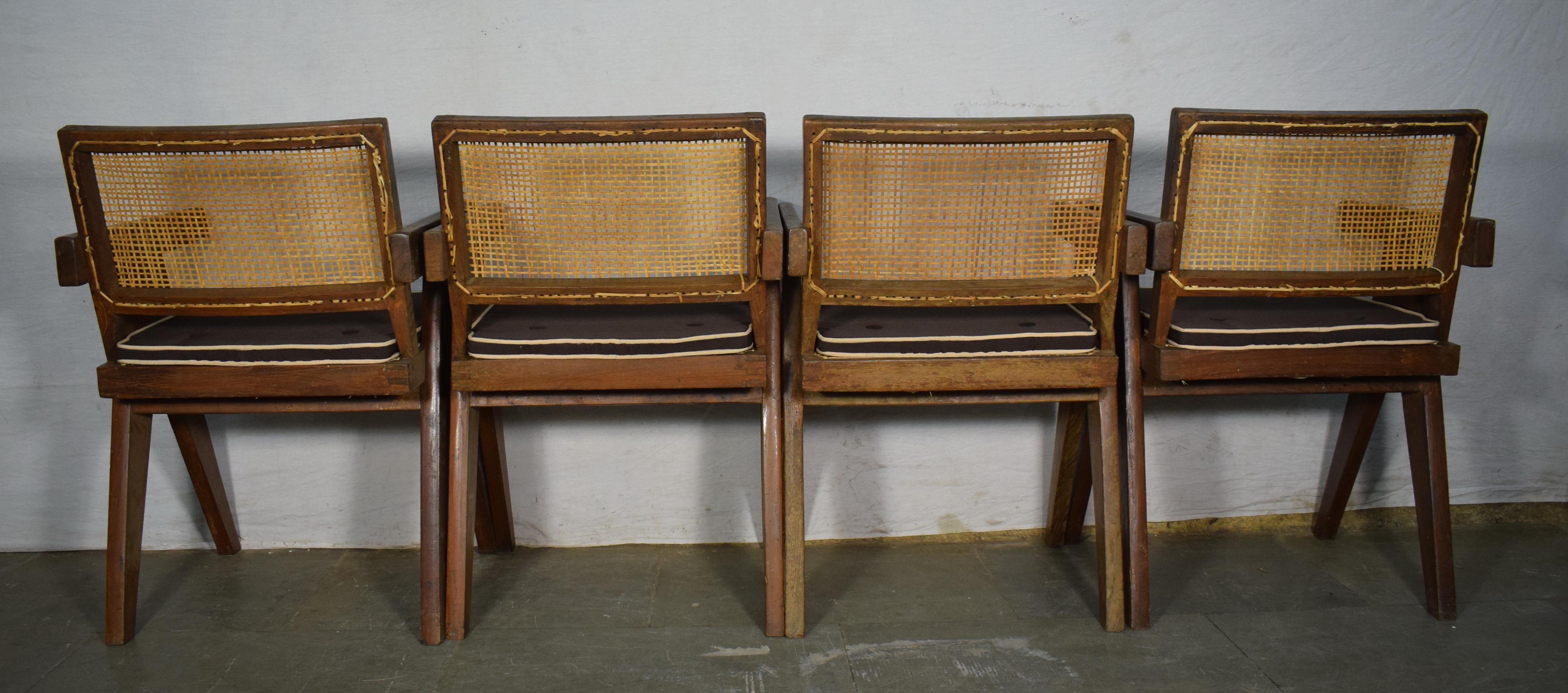 Indian Pierre Jeanneret Set of 4 Chairs / Authentic Mid-Century Modern PJ-SI-28-B