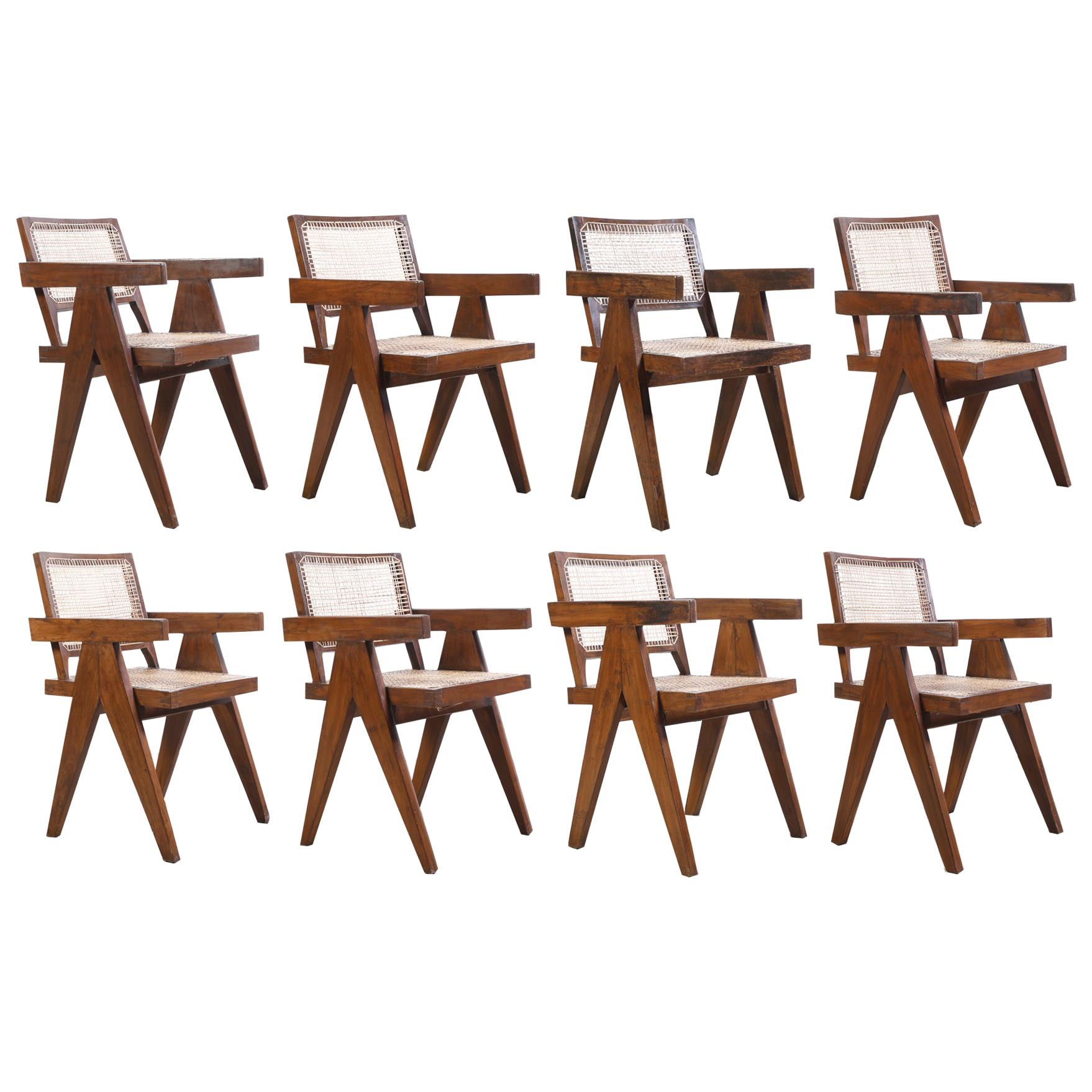Pierre Jeanneret Set of 8 Chairs / Authentic Mid-Century Modern PJ-SI-28-B