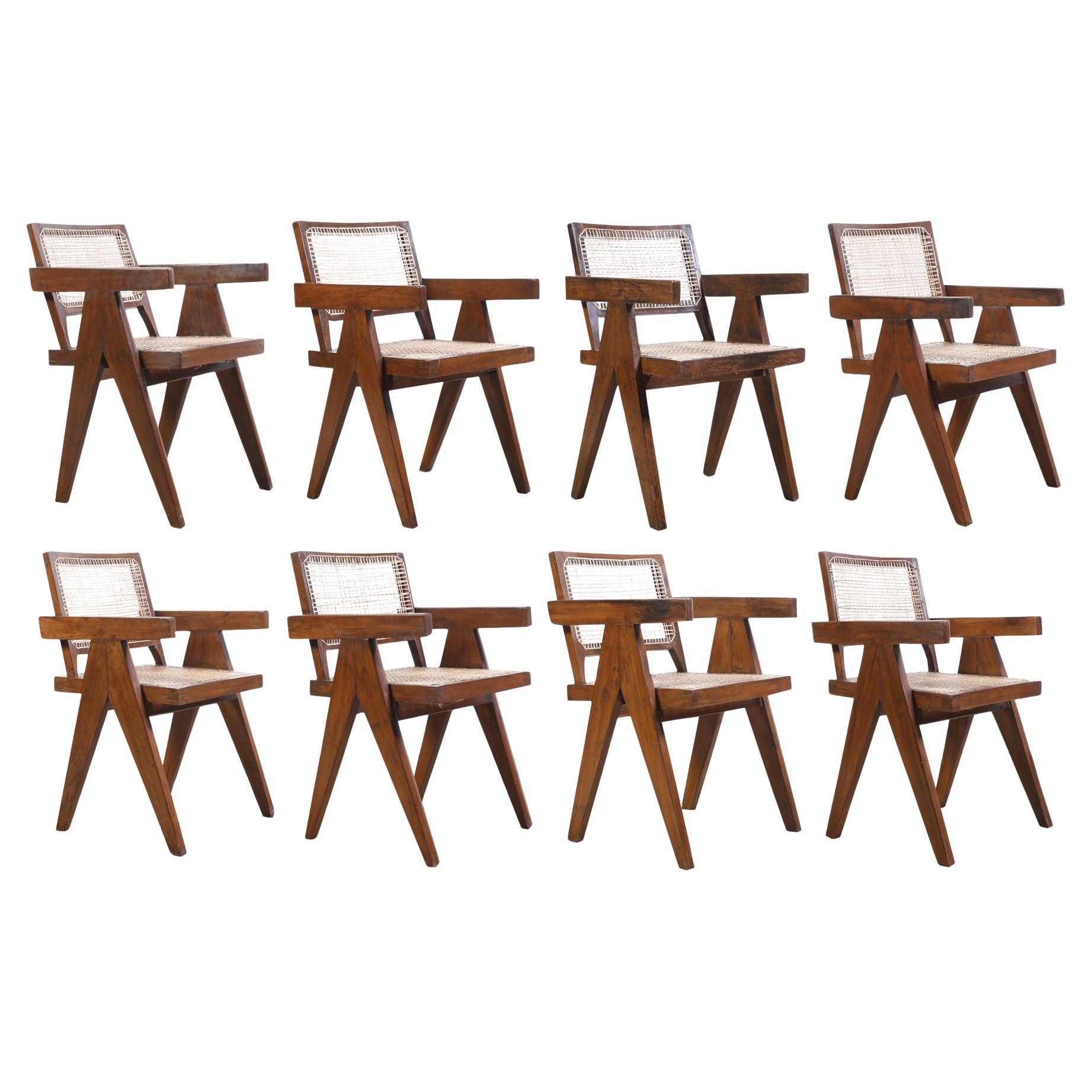 Pierre Jeanneret Set of 8 Chairs / Authentic Mid-Century Modern PJ-SI-28-B