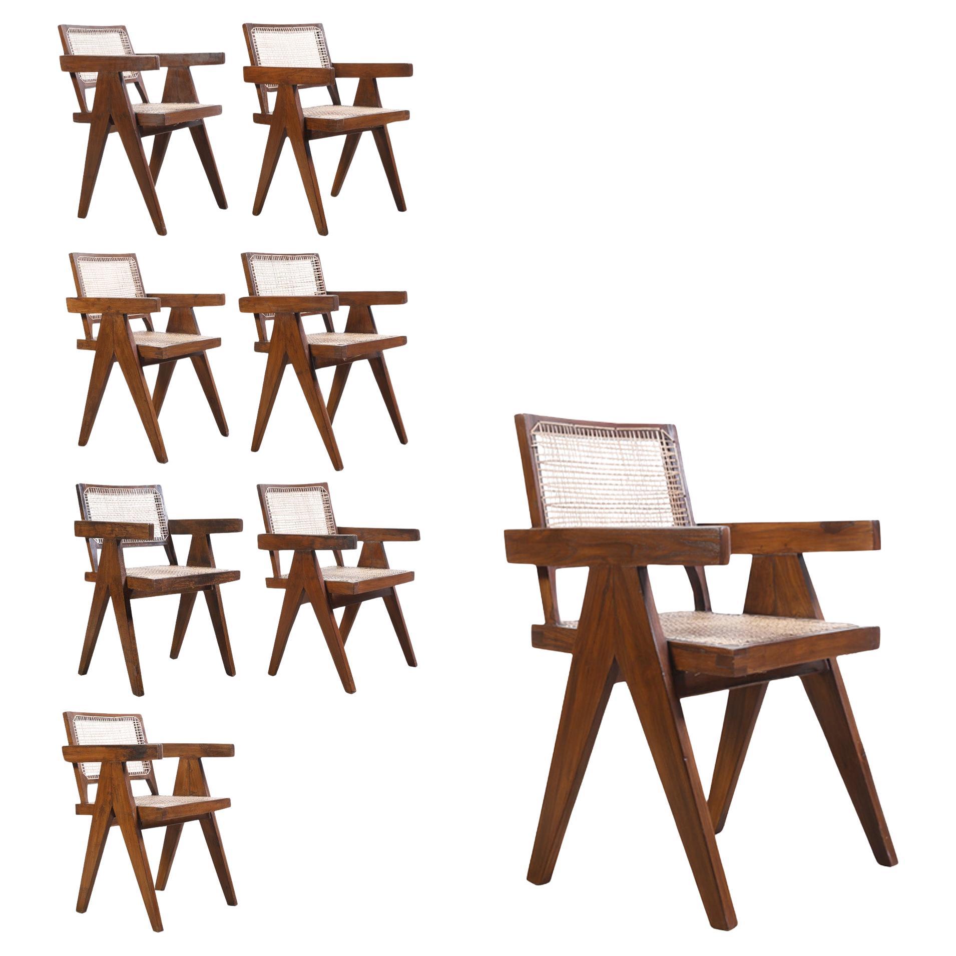 Pierre Jeanneret Set of 8 Chairs / Authentic Mid-Century Modern PJ-SI-28-B
