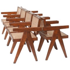 Pierre Jeanneret Set of 8 Office Cane Chairs Ca. 1955-1960 from Chandigarh
