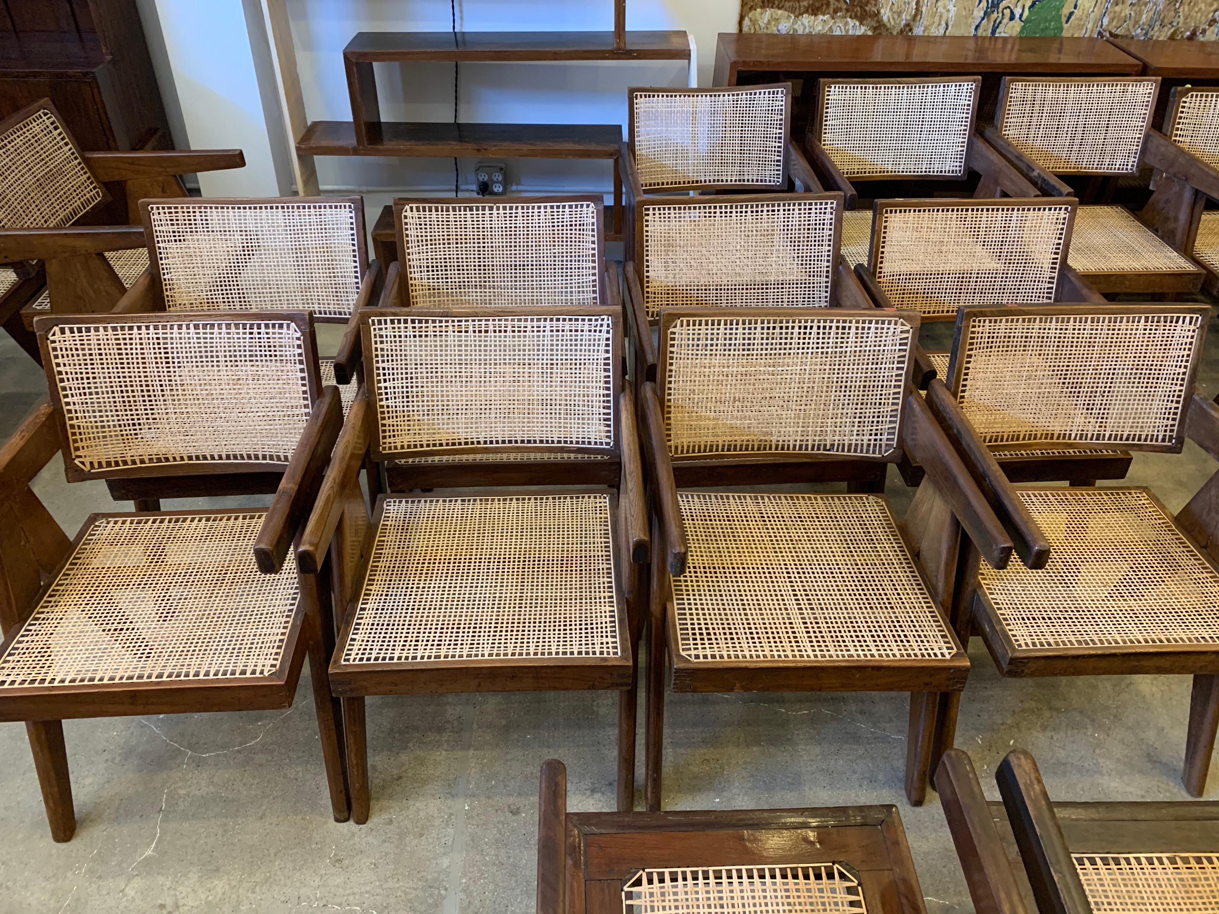 Indian Pierre Jeanneret, Set of 8 V-Leg Armchairs from Chandigarh, circa 1955
